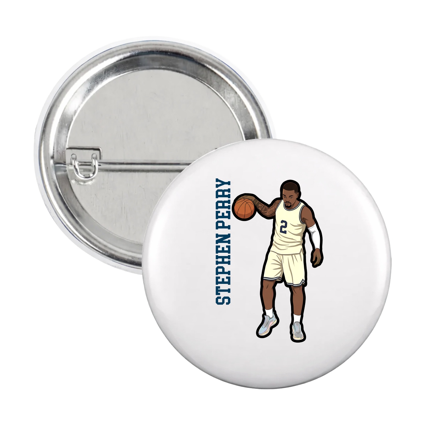 Game Day Button — Name Vertical in White
