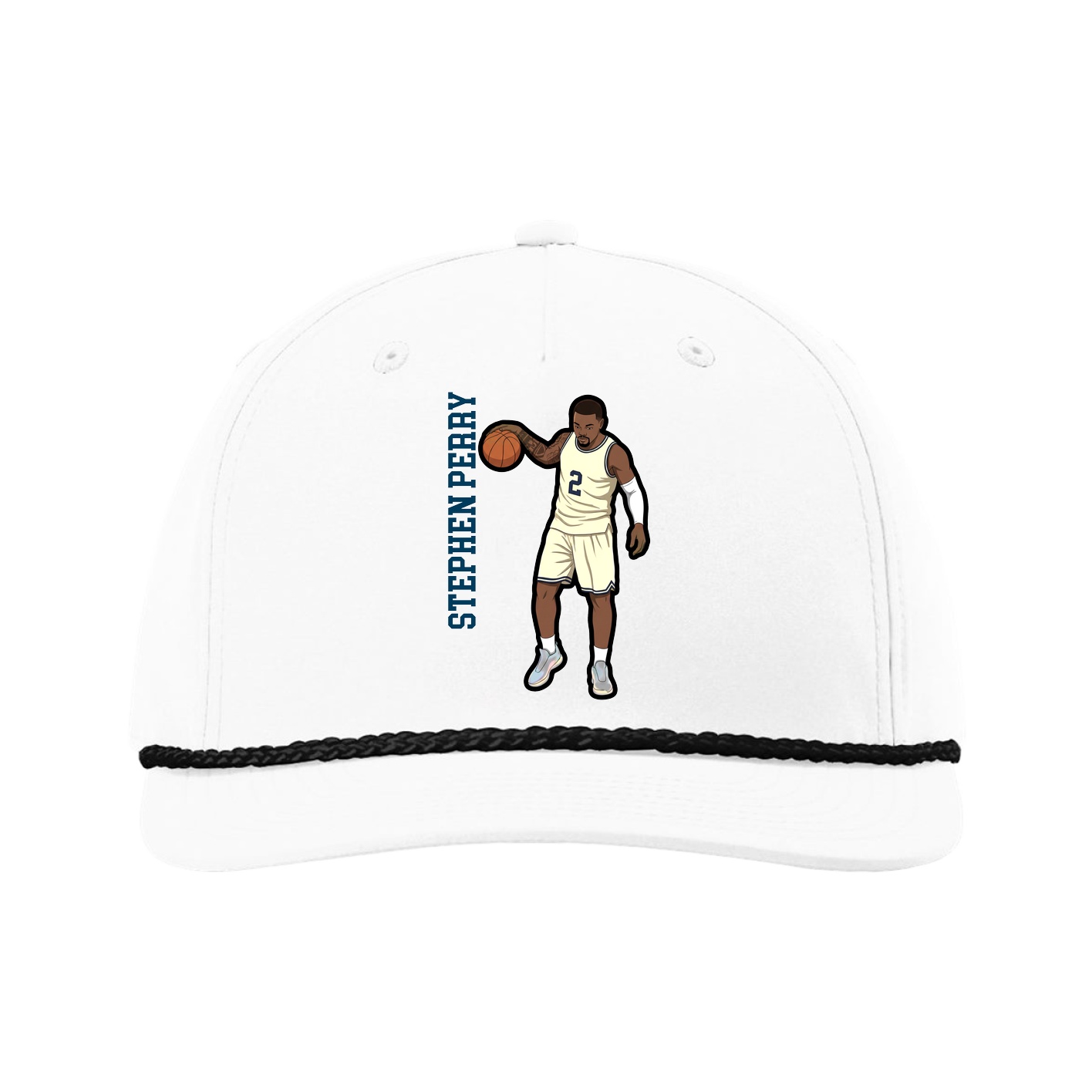 Five-Panel Classic Rope Cap — Name Vertical in White