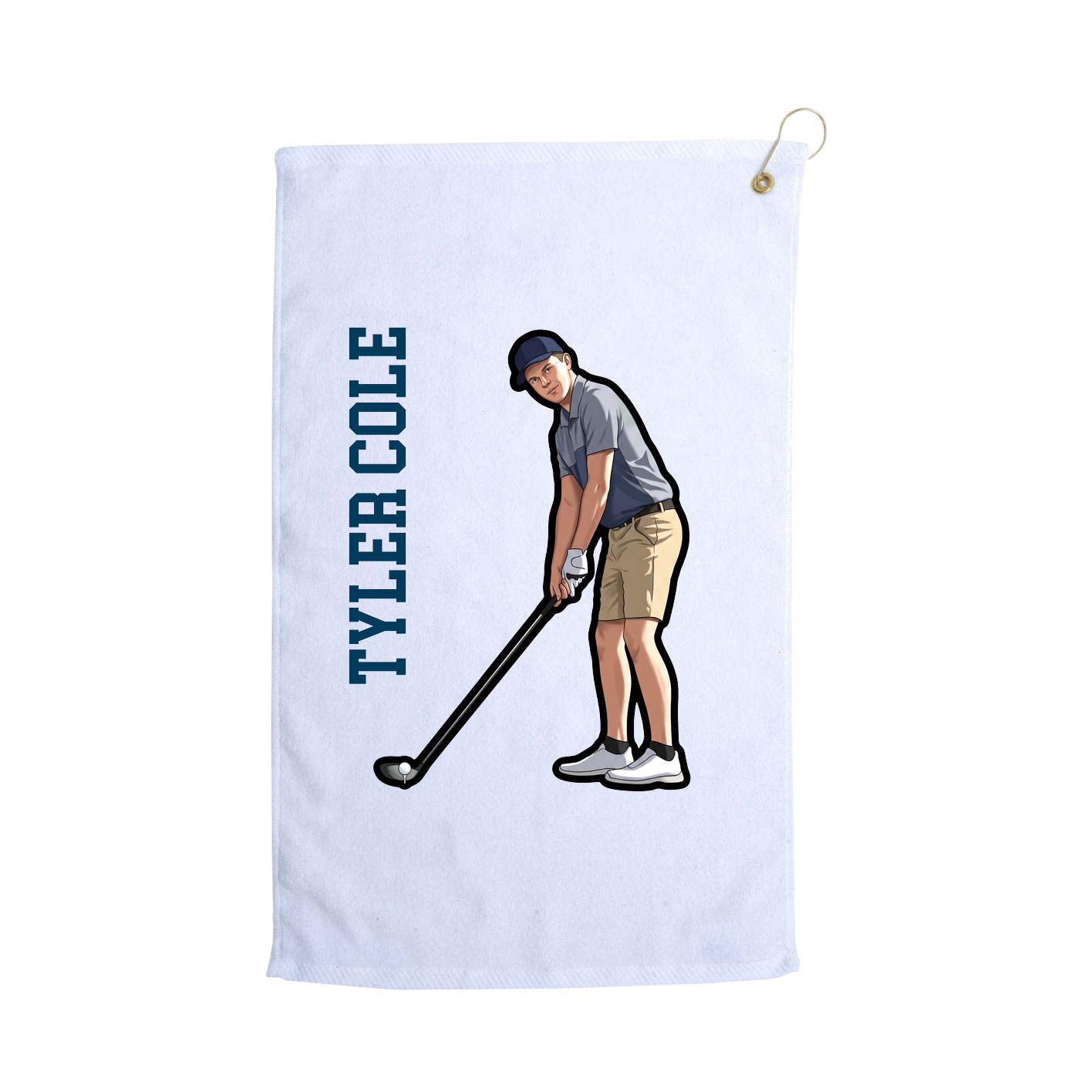 Golf Towel — Name Vertical in White