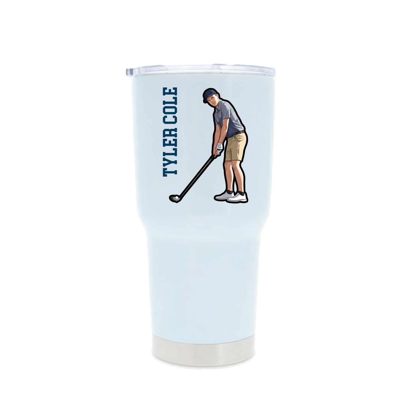 30oz Stainless Steel Tumbler — Name Vertical in White