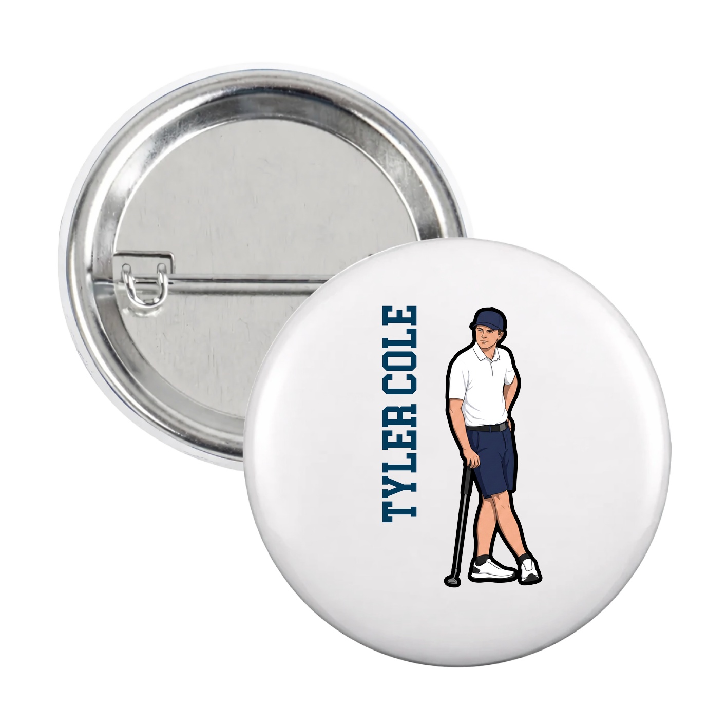 Game Day Button — Name Vertical in White