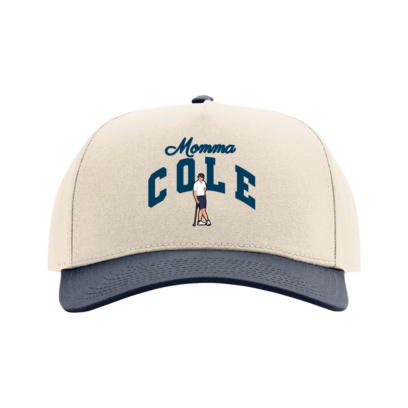 Full Fabric Five-Panel Champ Cap — Mothers Day Arch in Cream/Navy