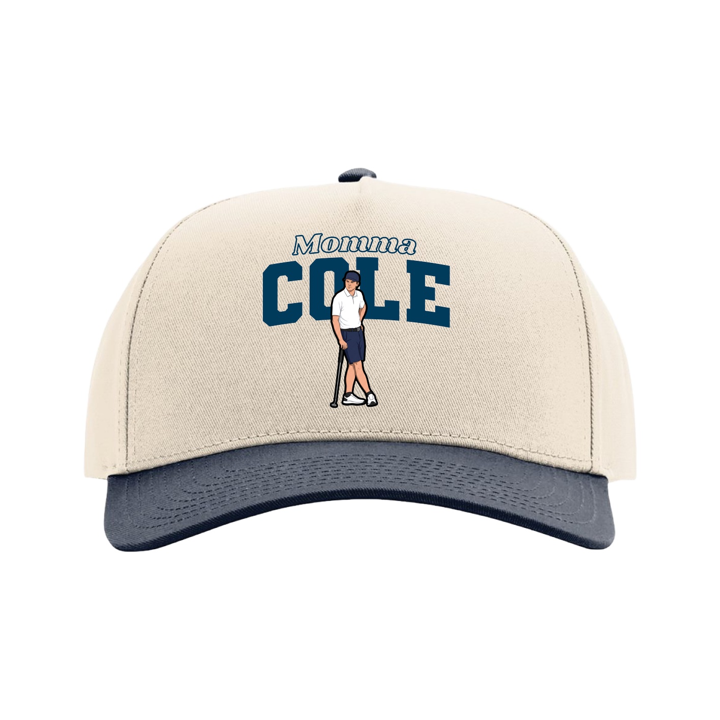 Full Fabric Five-Panel Champ Cap — Mothers Day Block in Cream/Navy