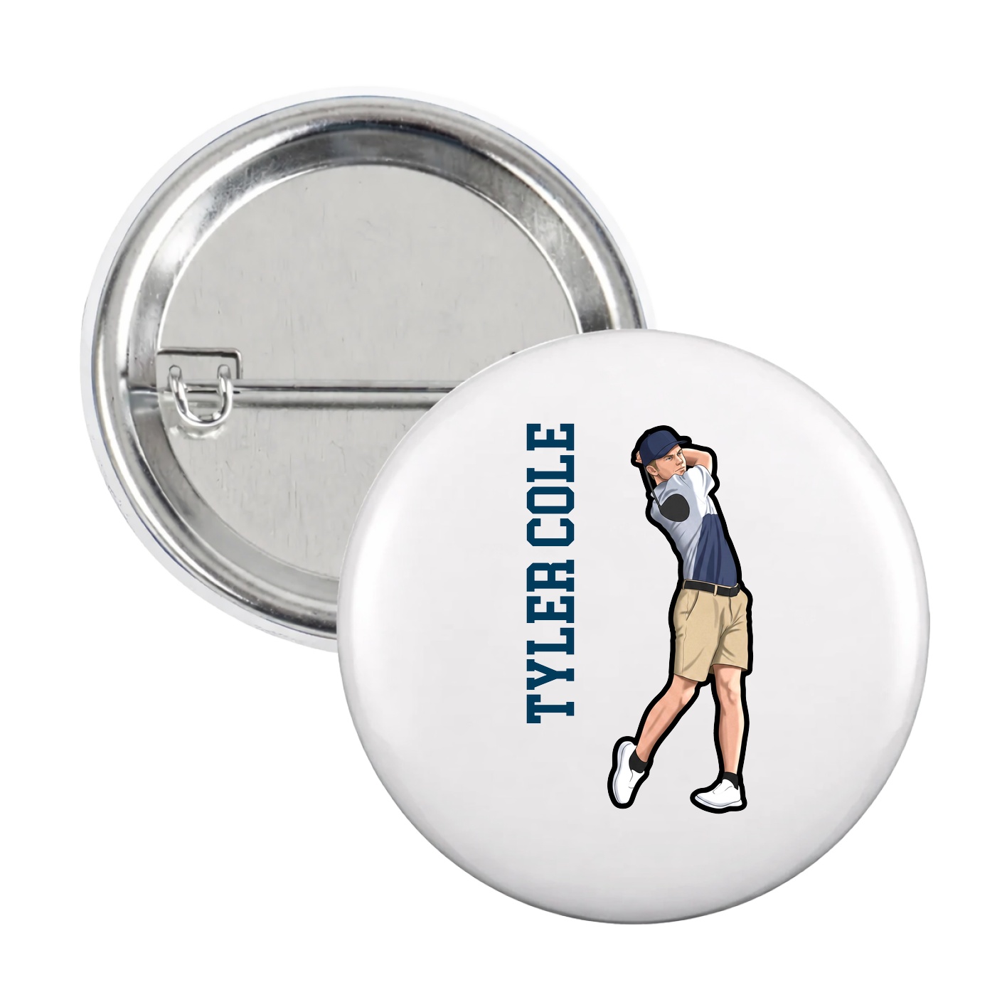 Game Day Button — Name Vertical in White
