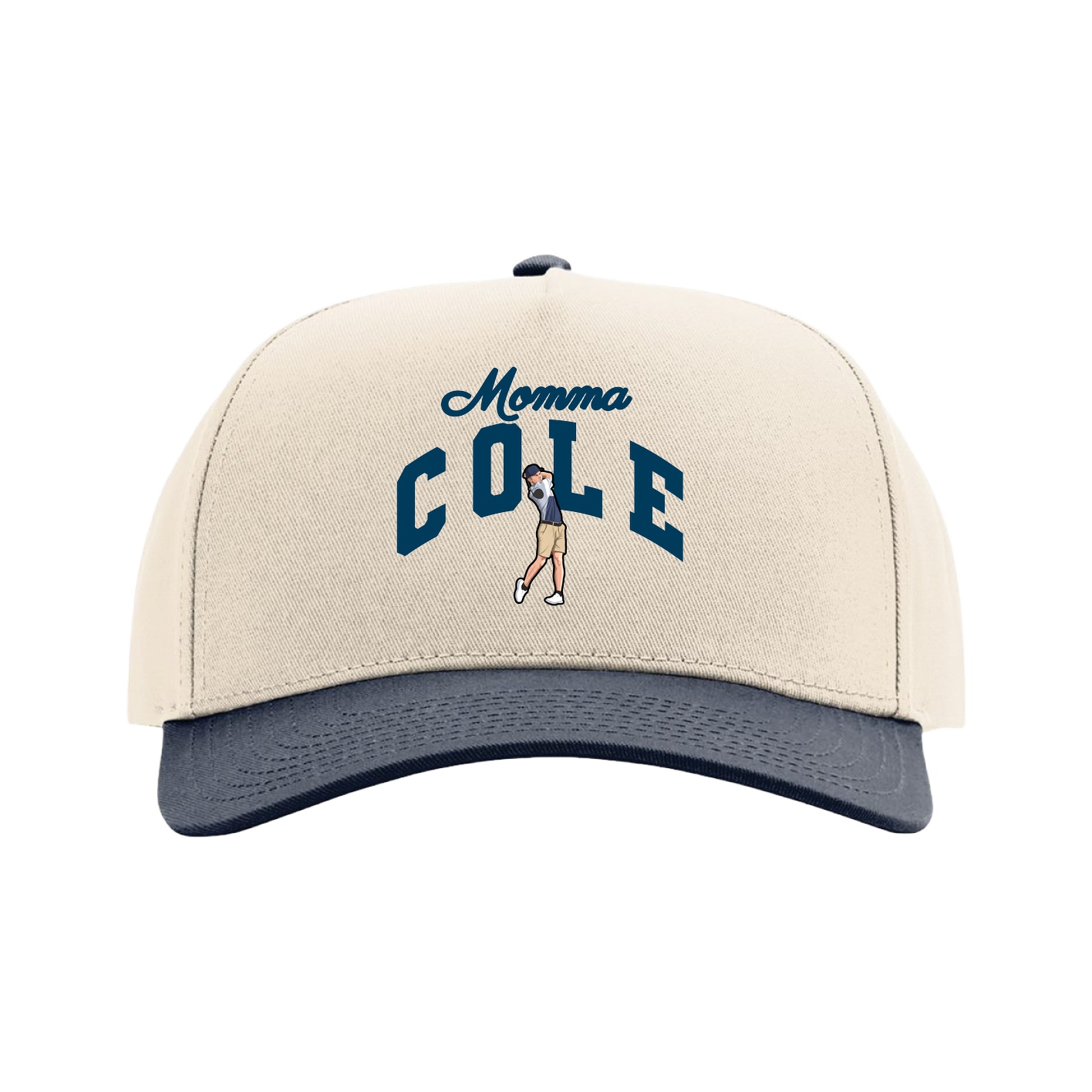 Full Fabric Five-Panel Champ Cap — Mothers Day Arch in Cream/Navy