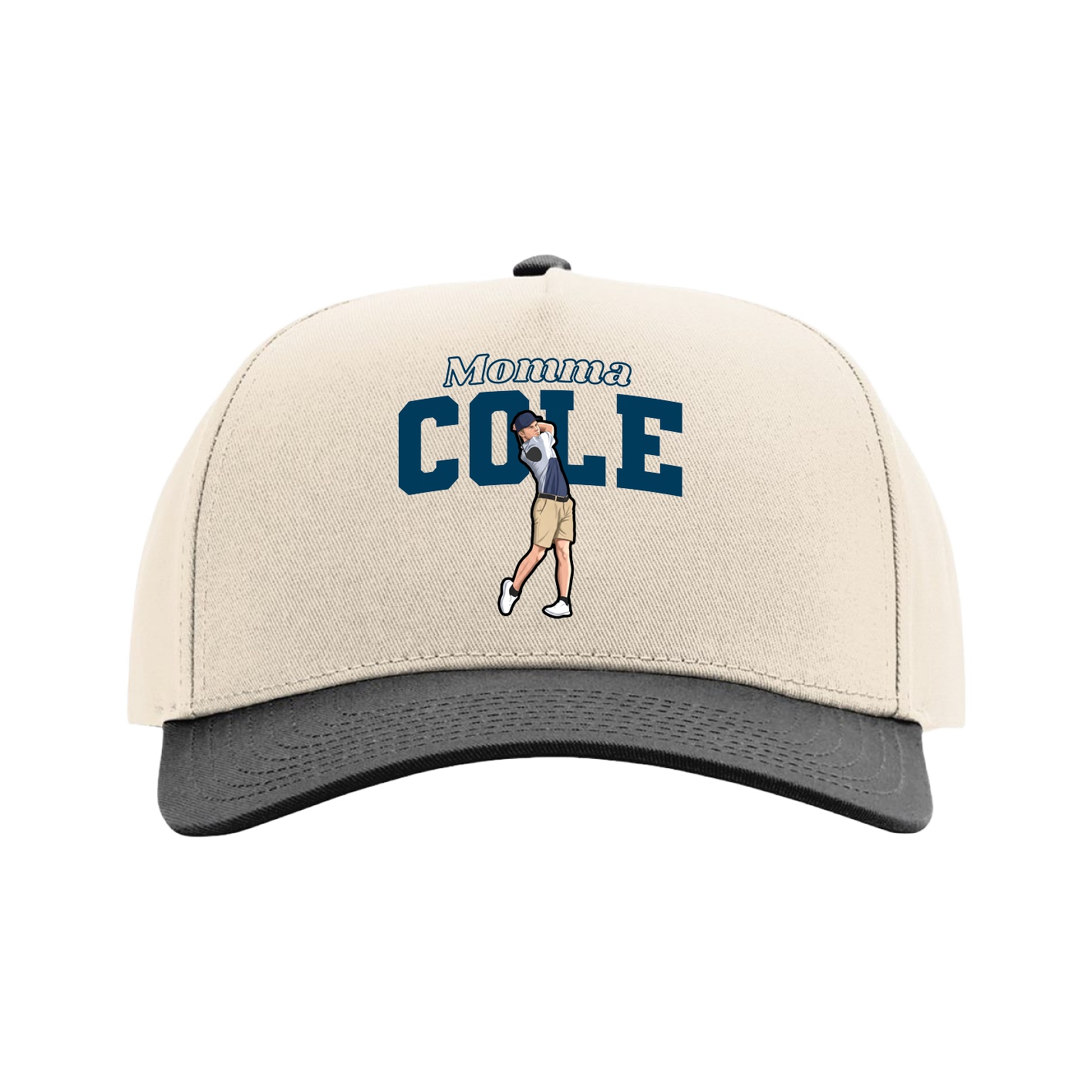 Full Fabric Five-Panel Champ Cap — Mothers Day Block in Cream/Black