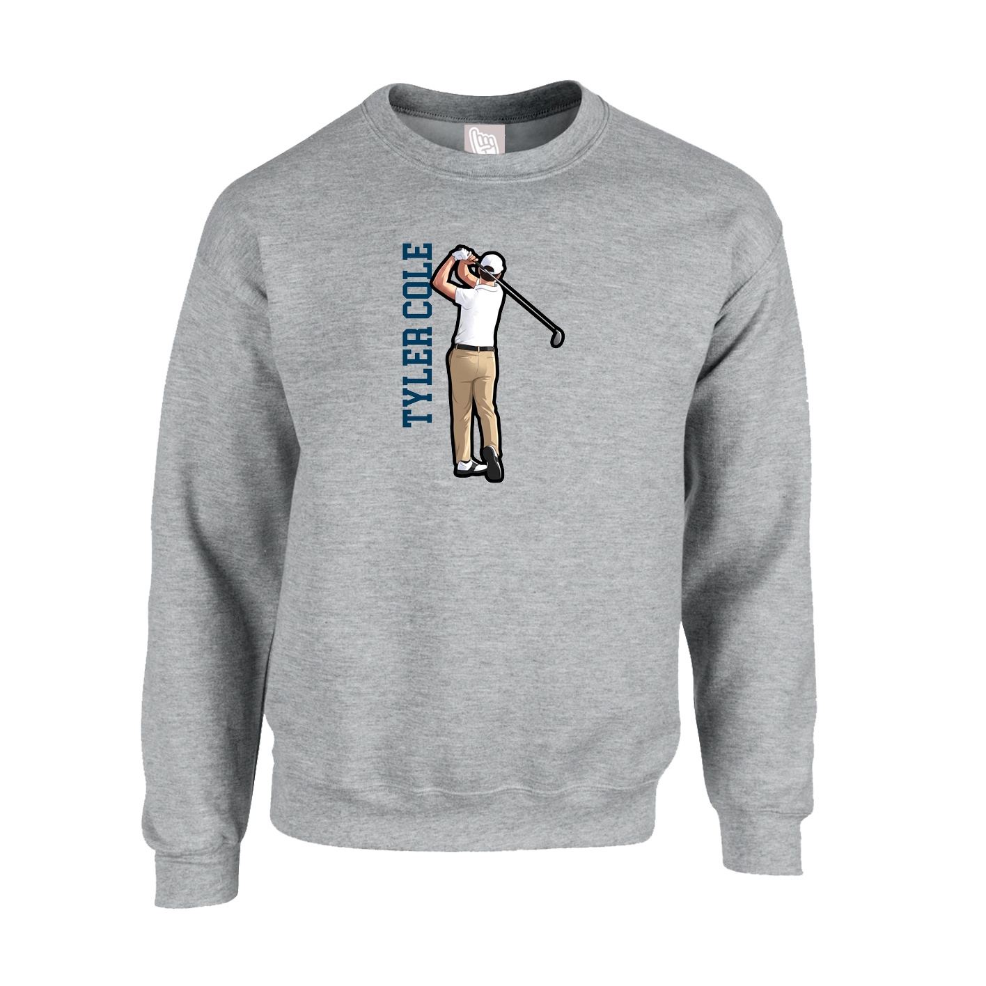 Fleece Crew — Name Vertical in Grey