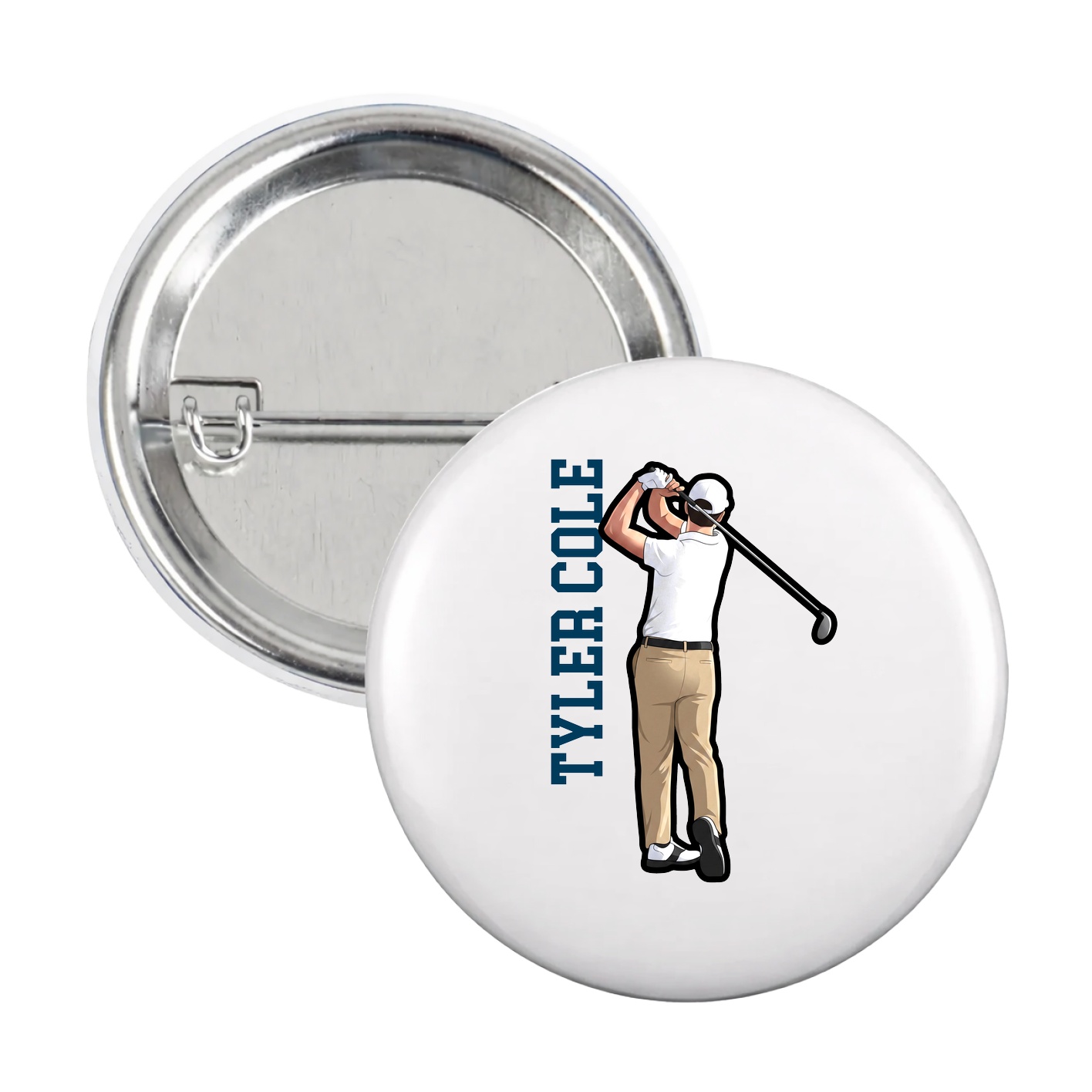 Game Day Button — Name Vertical in White