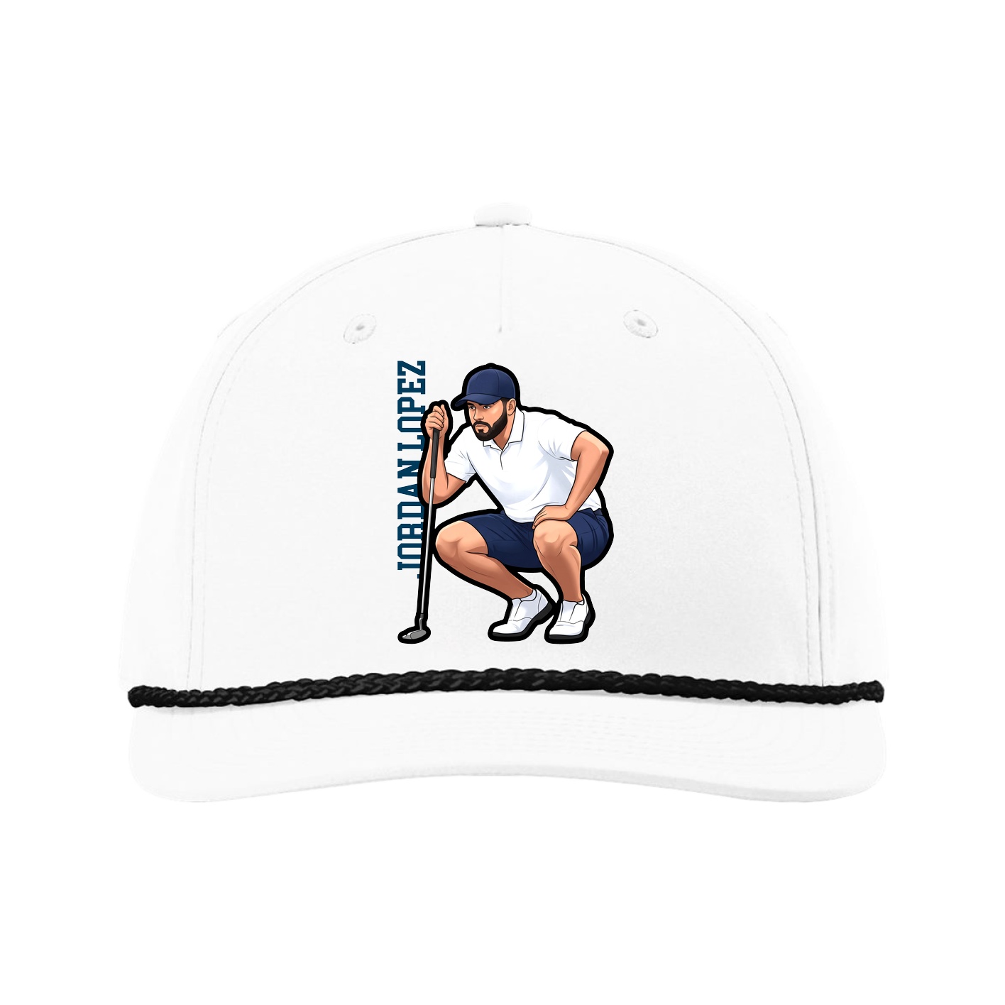 Five-Panel Classic Rope Cap — Name Vertical in White