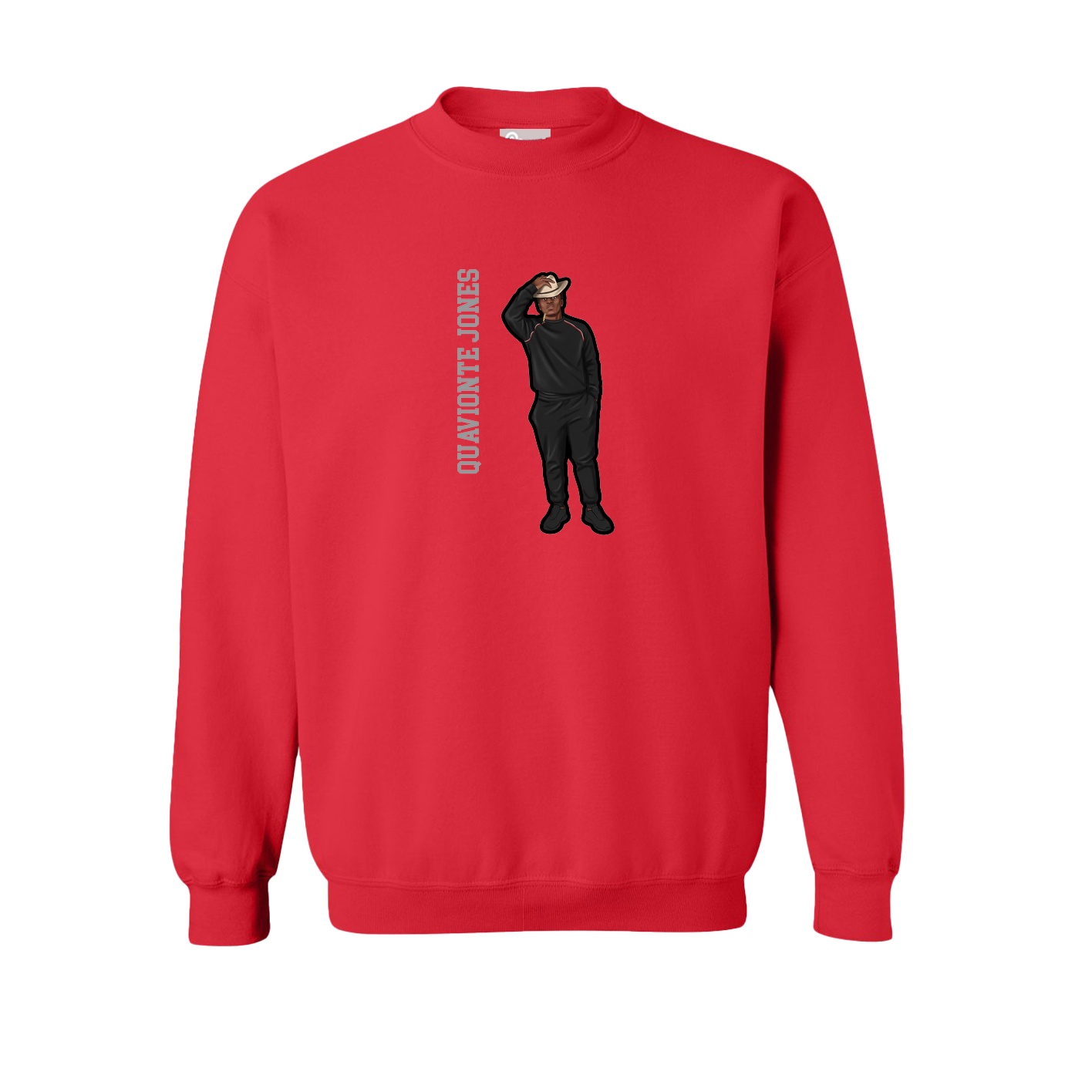 Fleece Crew — Name Vertical in Red