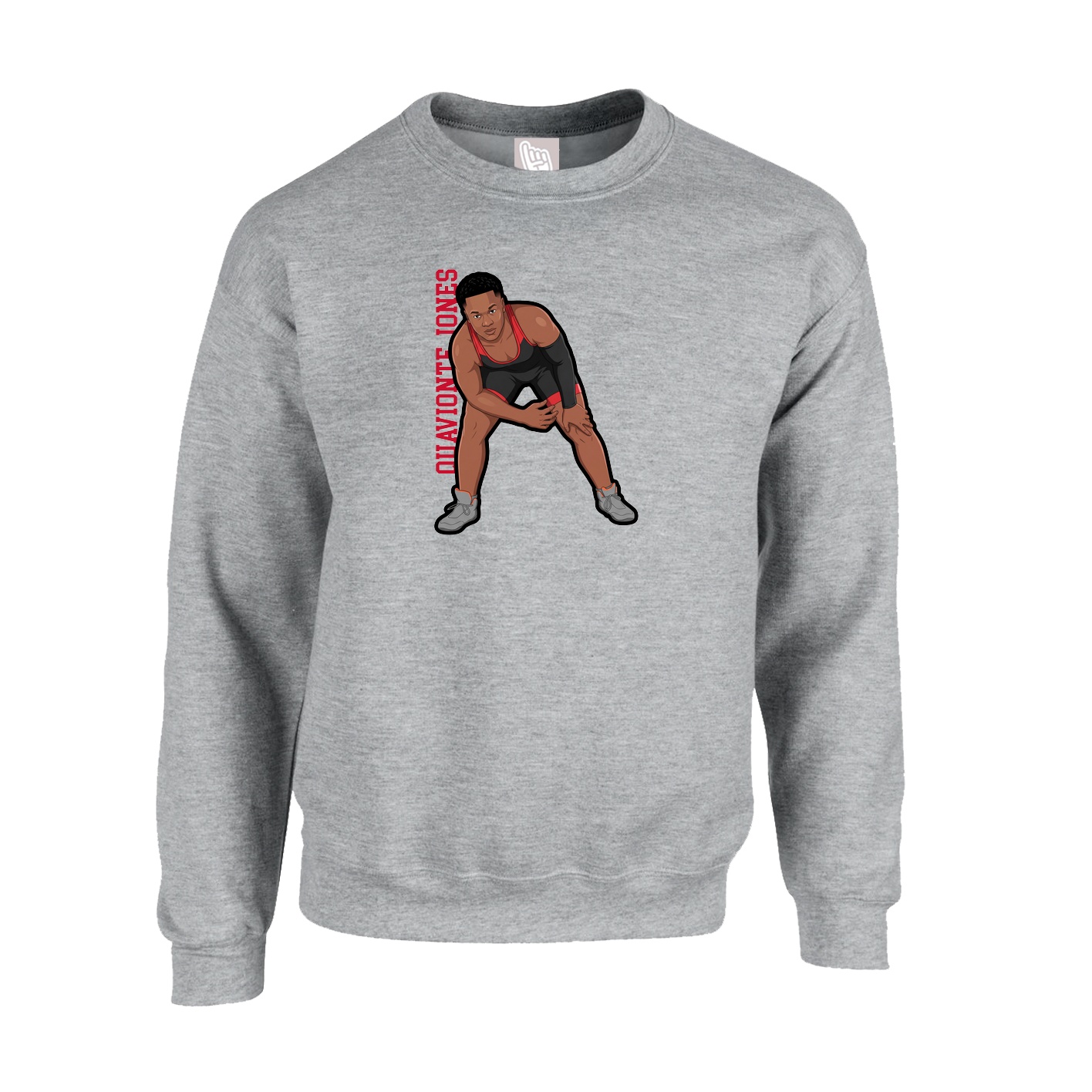 Fleece Crew — Name Vertical in Grey