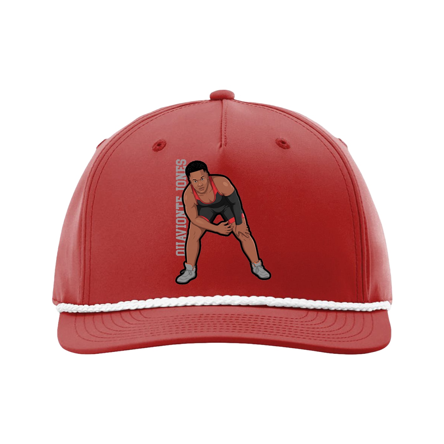 Five-Panel Classic Rope Cap — Name Vertical in Red