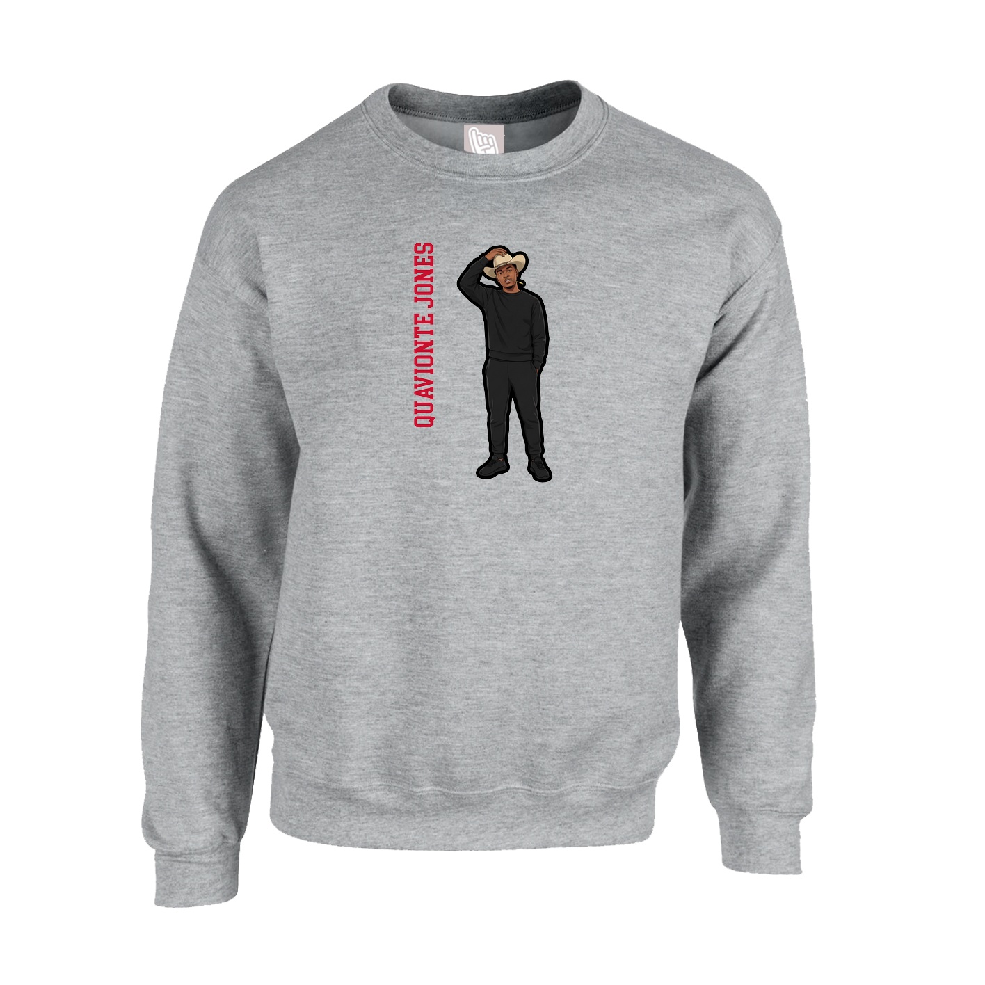 Fleece Crew — Name Vertical in Grey