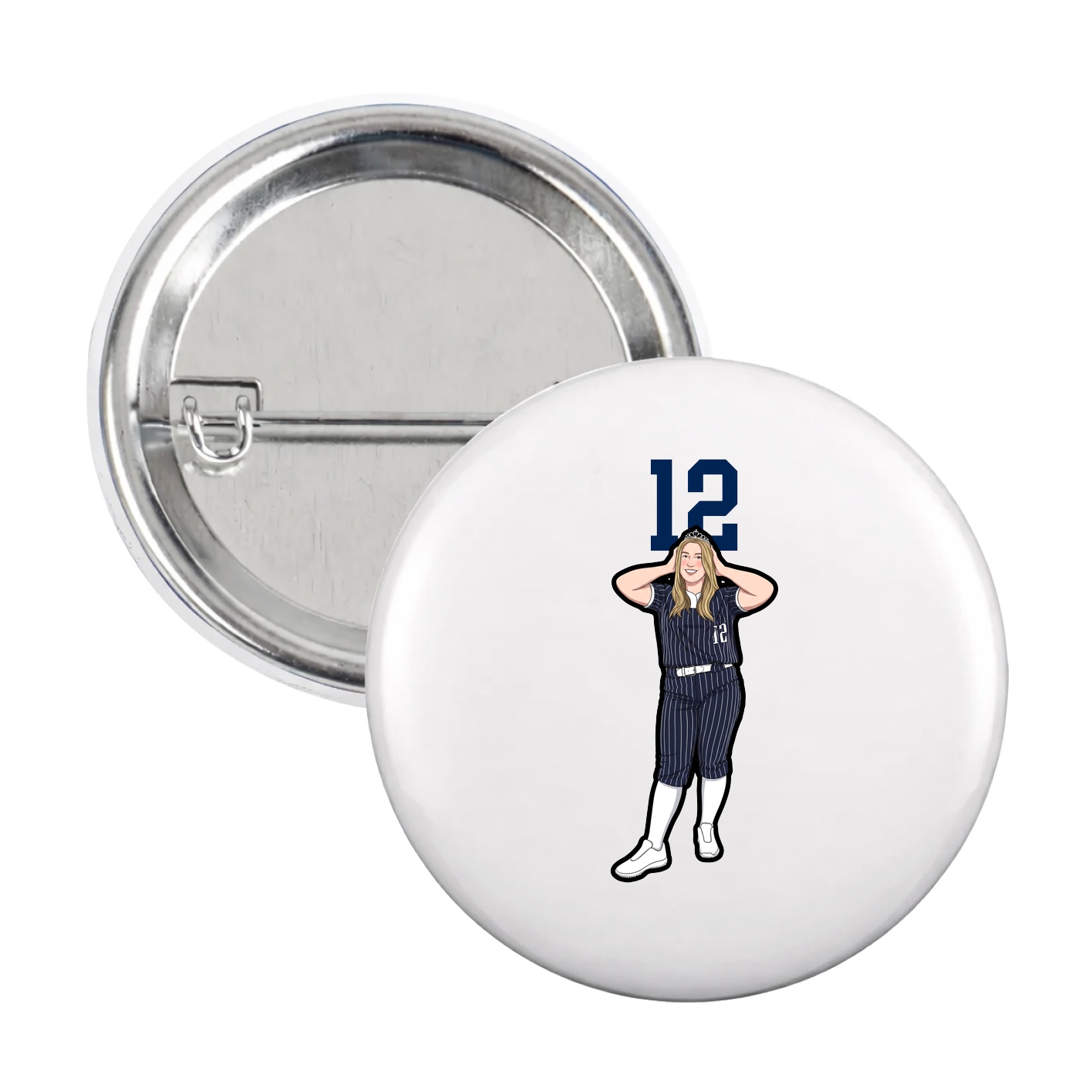 Game Day Button — Number Top in White