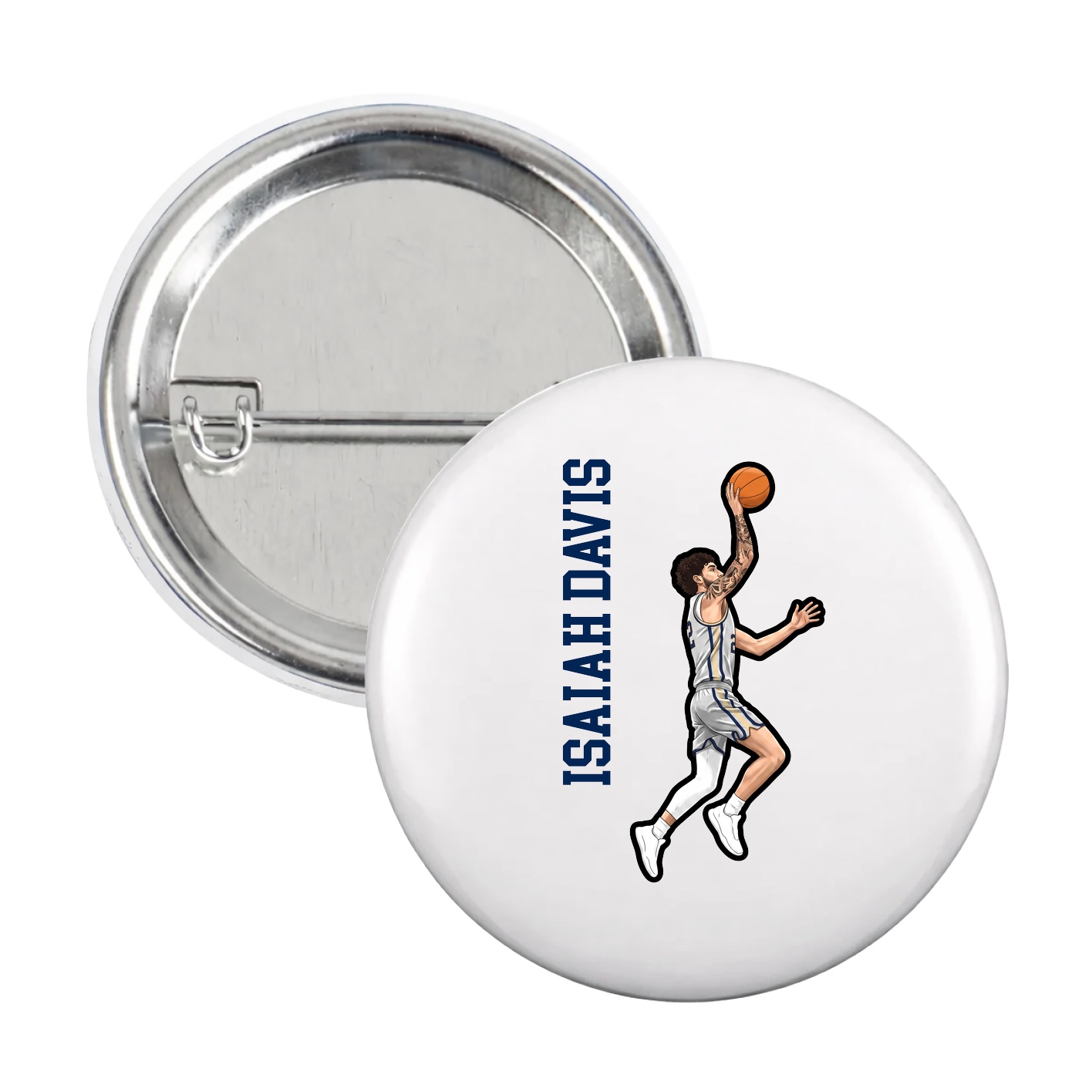 Game Day Button — Name Vertical in White
