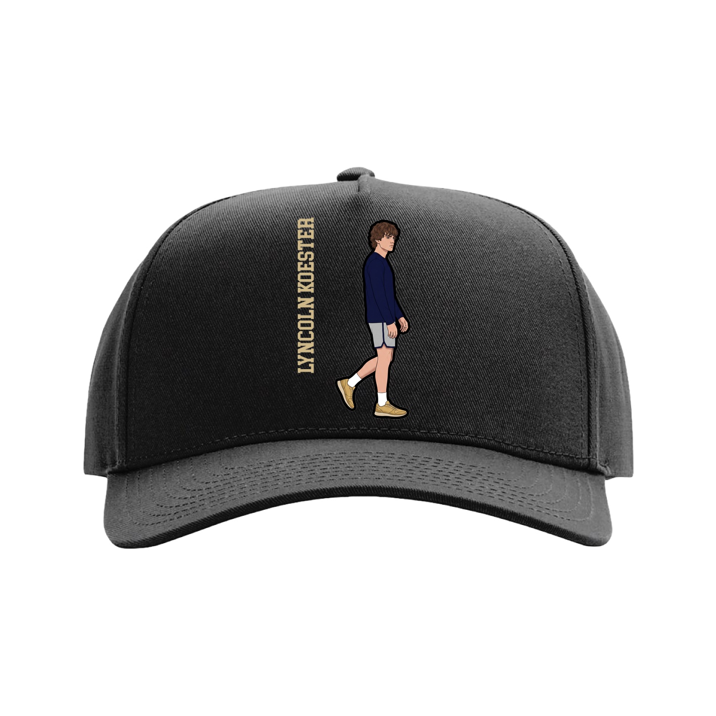 Full Fabric Five-Panel Champ Cap — Name Vertical in Black