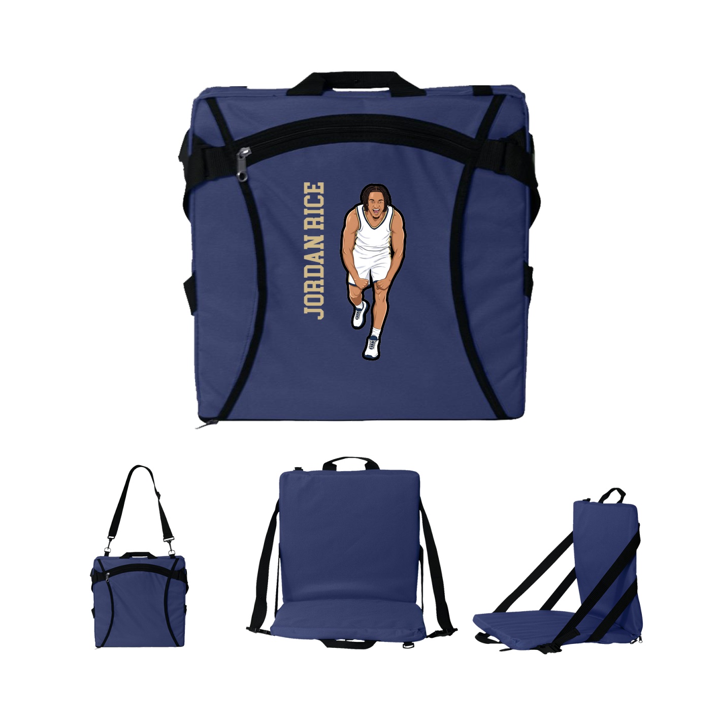 Folding Stadium Seat — Name Vertical in Navy