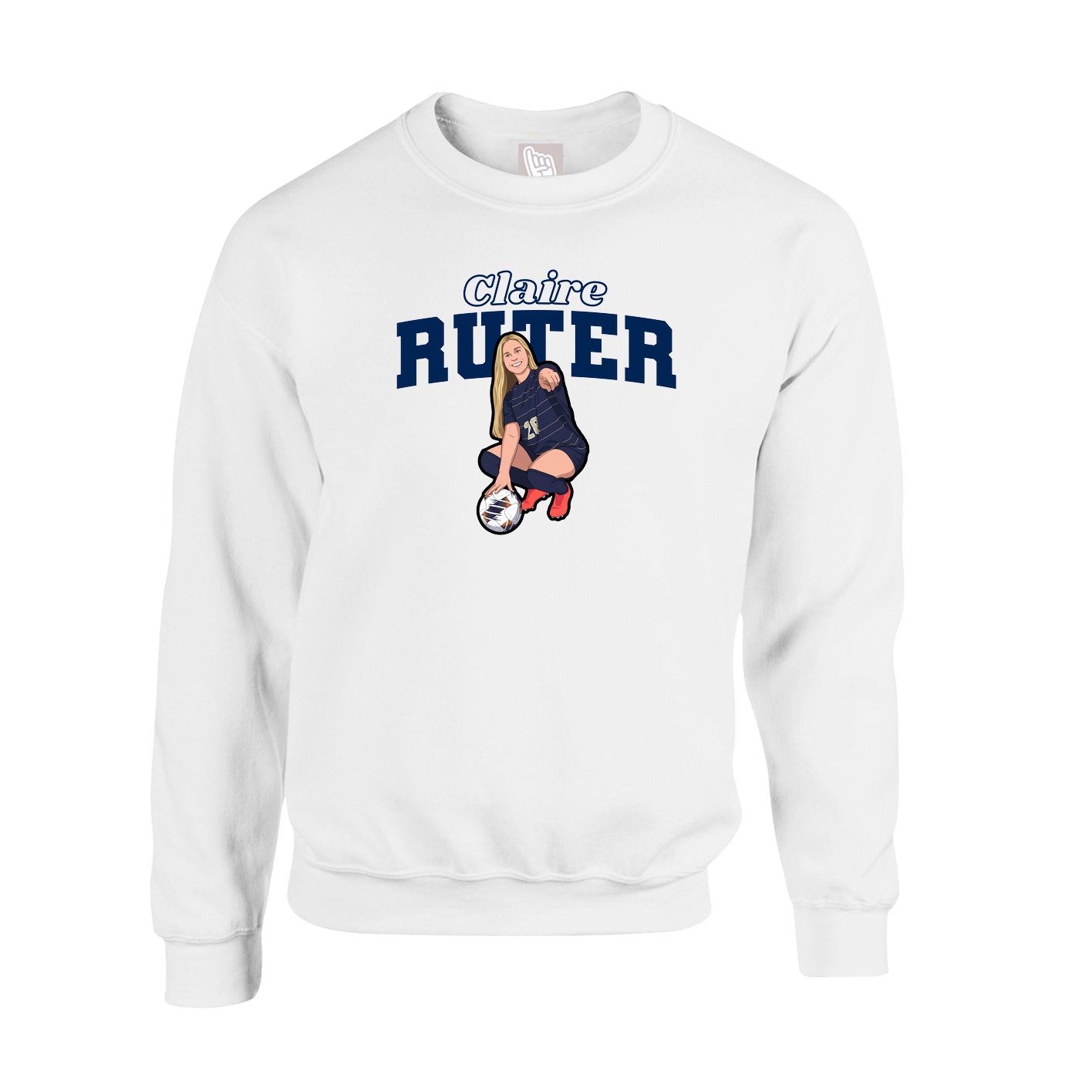 Fleece Crew — Name Arch in White