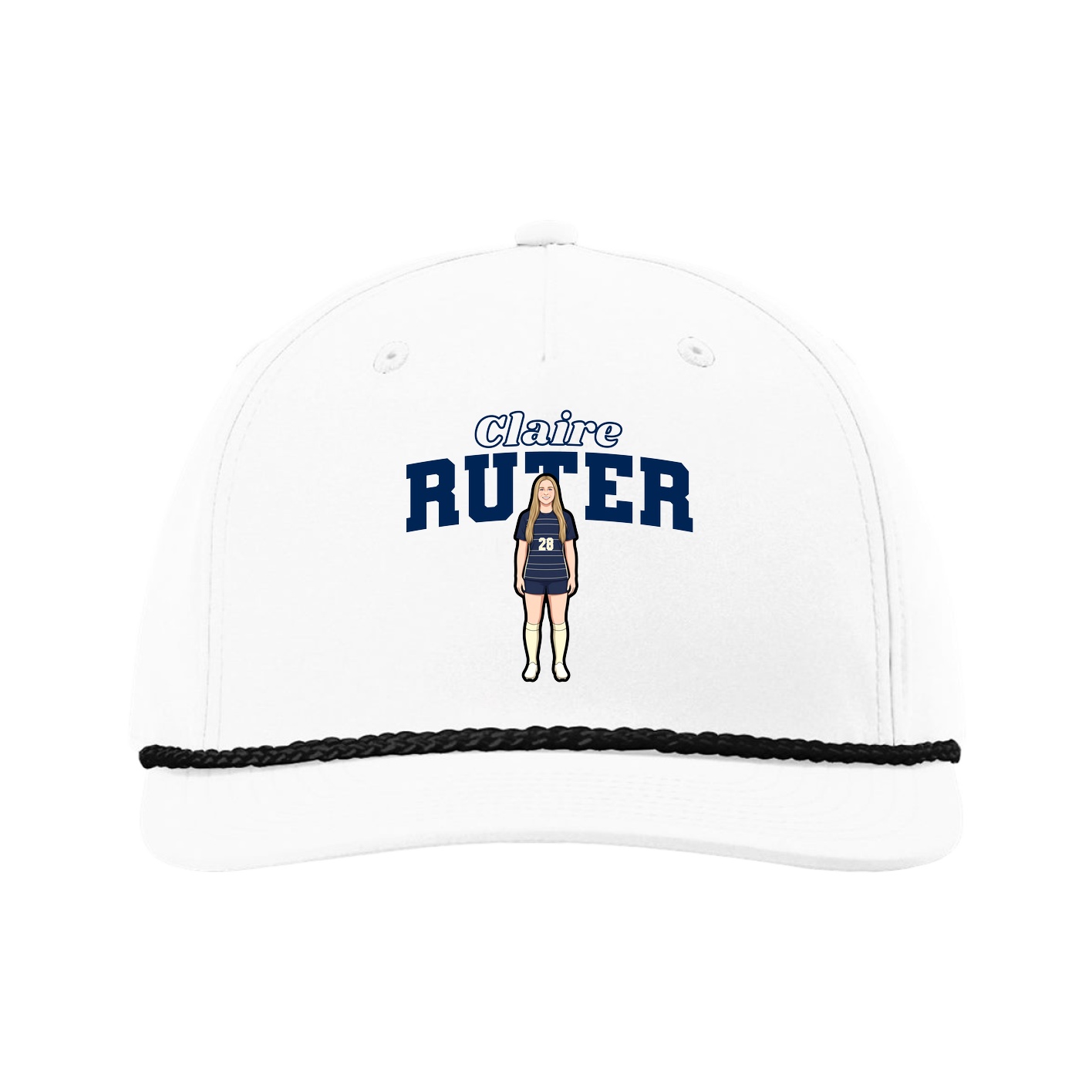Five-Panel Classic Rope Cap — Name Arch in White