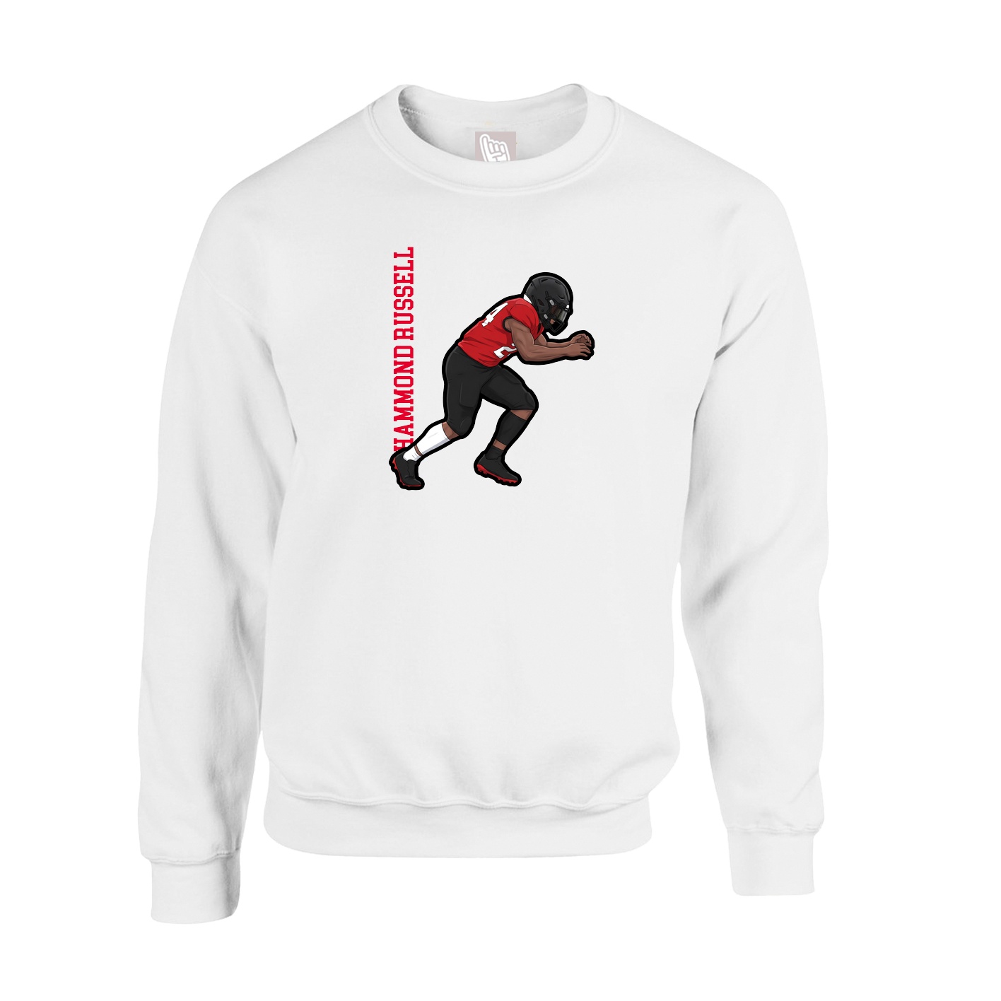 Fleece Crew — Name Vertical in White