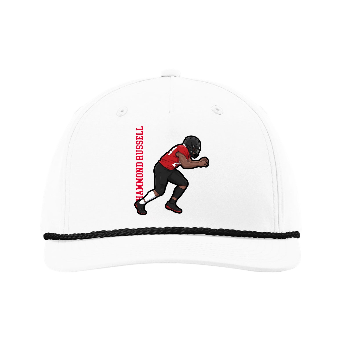 Five-Panel Classic Rope Cap — Name Vertical in White