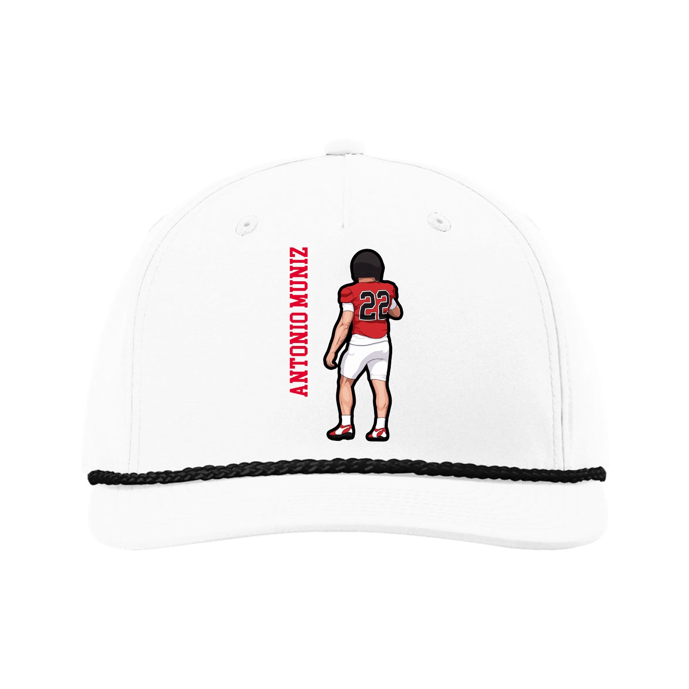 Five-Panel Classic Rope Cap — Name Vertical in White