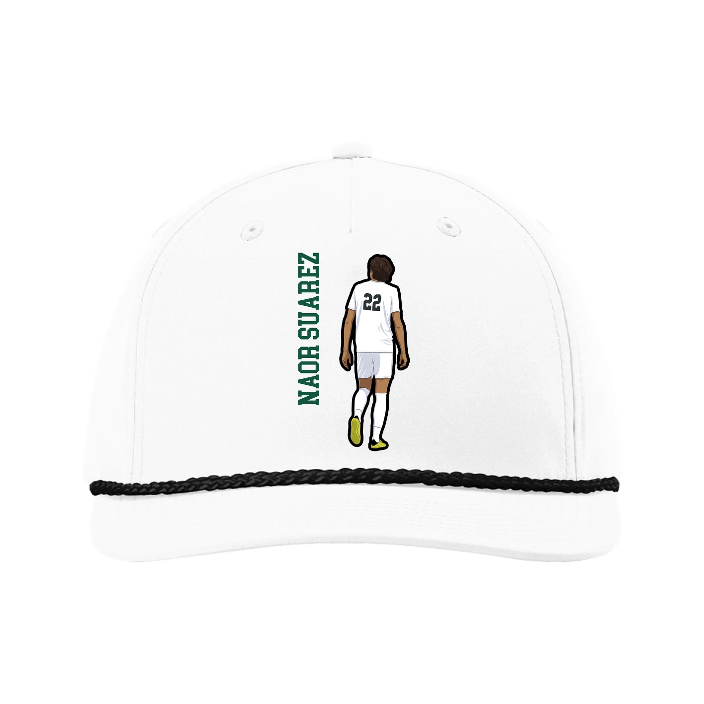 Five-Panel Classic Rope Cap — Name Vertical in White