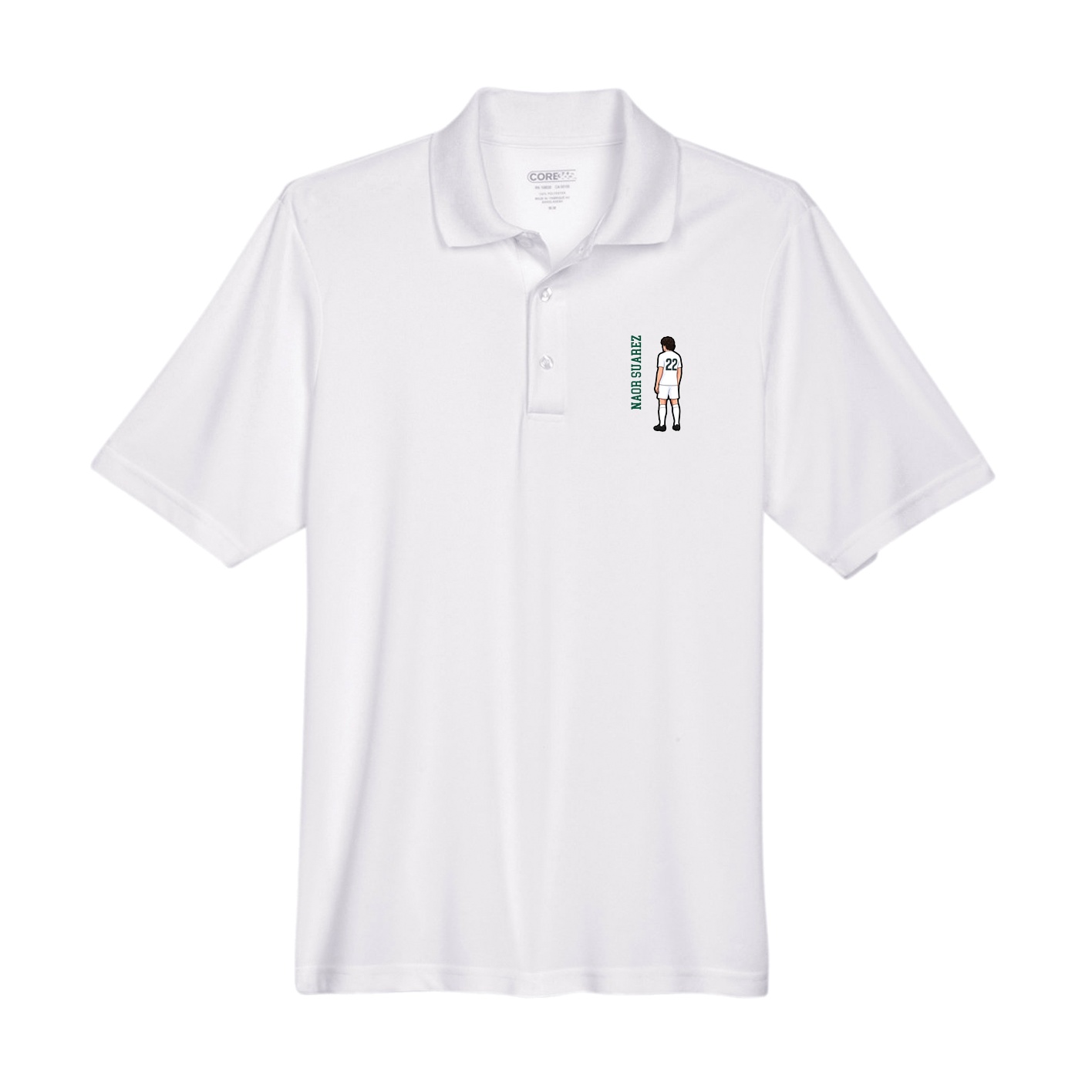 Performance Polo — Name Vertical in White
