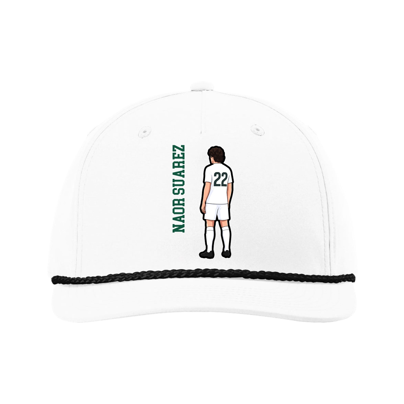 Five-Panel Classic Rope Cap — Name Vertical in White