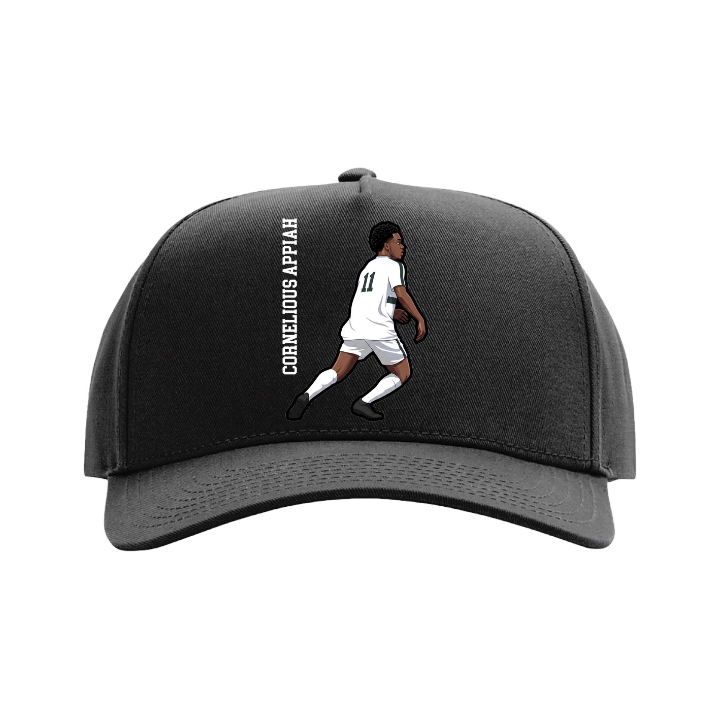 Full Fabric Five-Panel Champ Cap — Name Vertical in Black