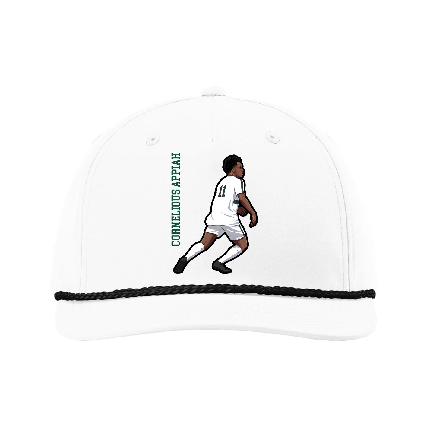 Five-Panel Classic Rope Cap — Name Vertical in White