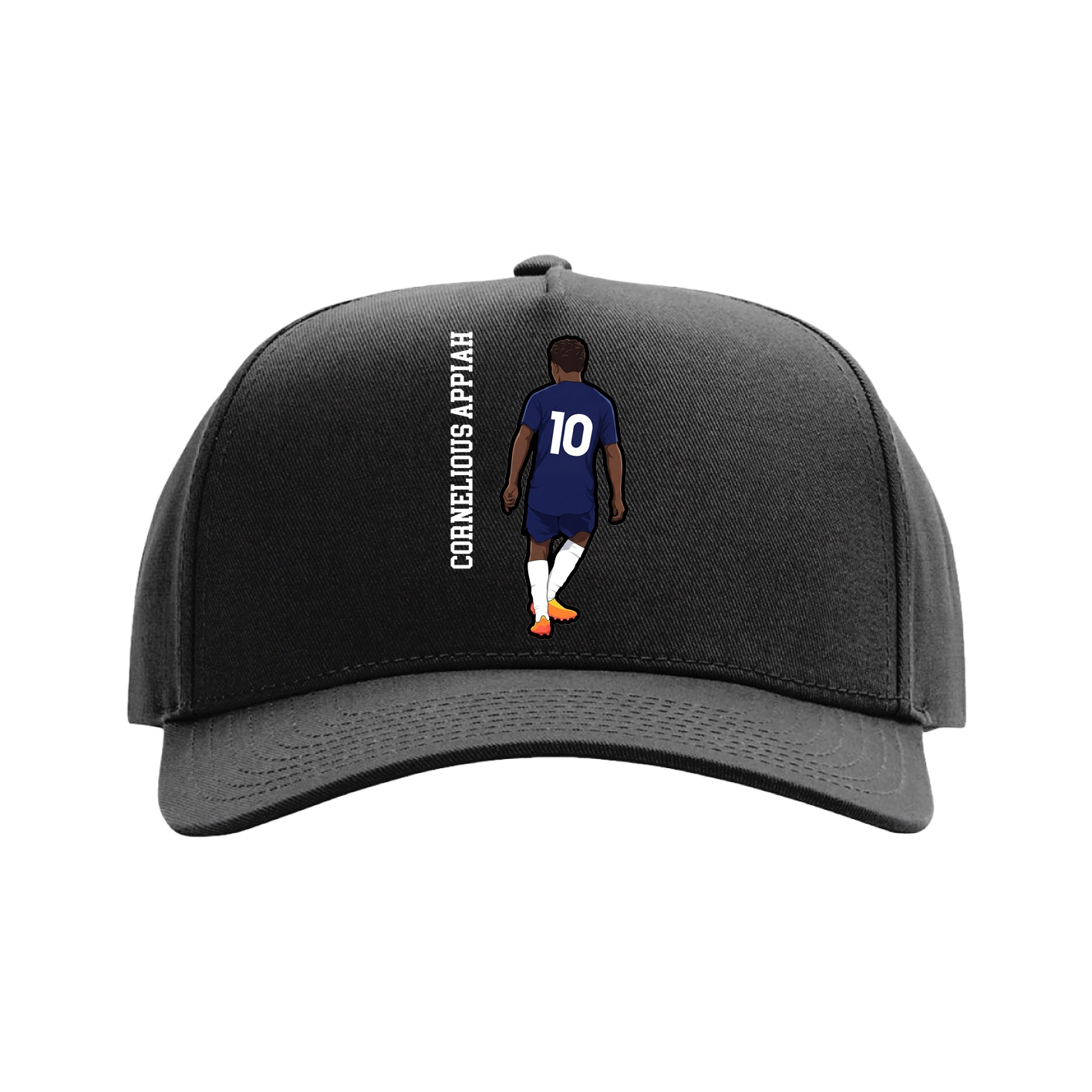 Full Fabric Five-Panel Champ Cap — Name Vertical in Black