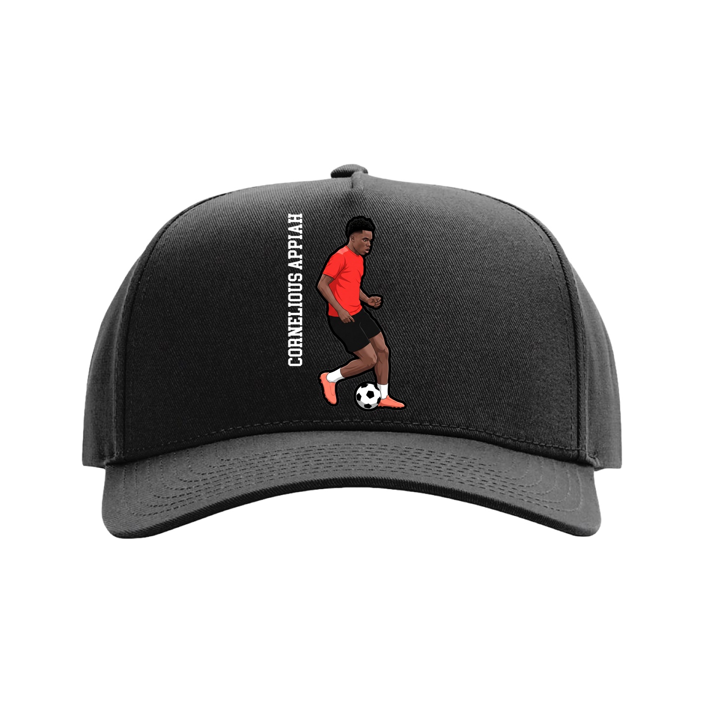 Full Fabric Five-Panel Champ Cap — Name Vertical in Black