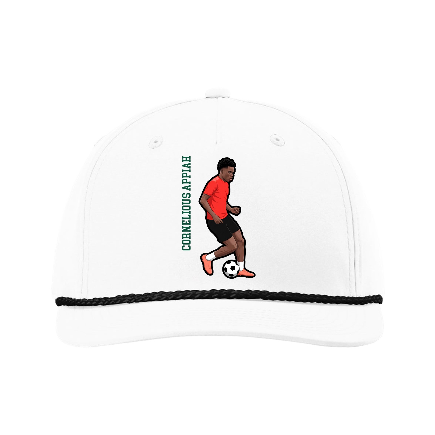 Five-Panel Classic Rope Cap — Name Vertical in White