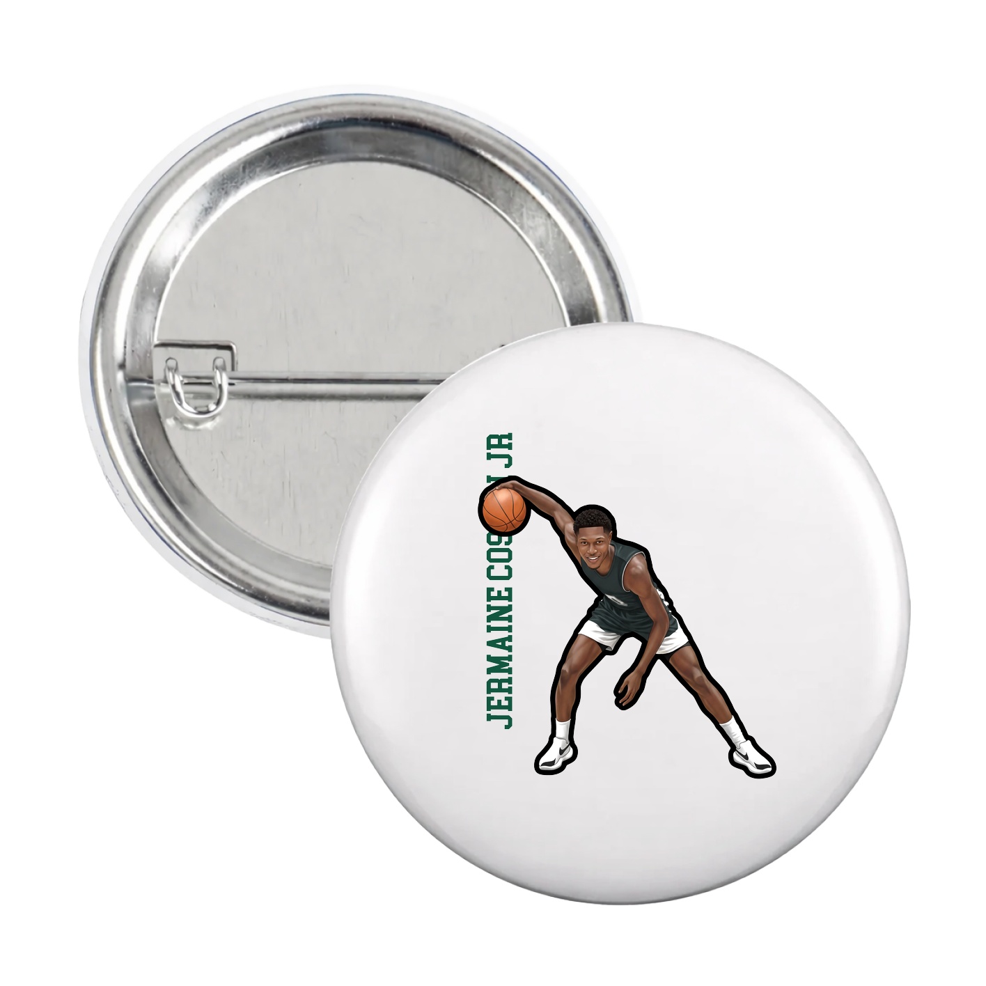 Game Day Button — Name Vertical in White