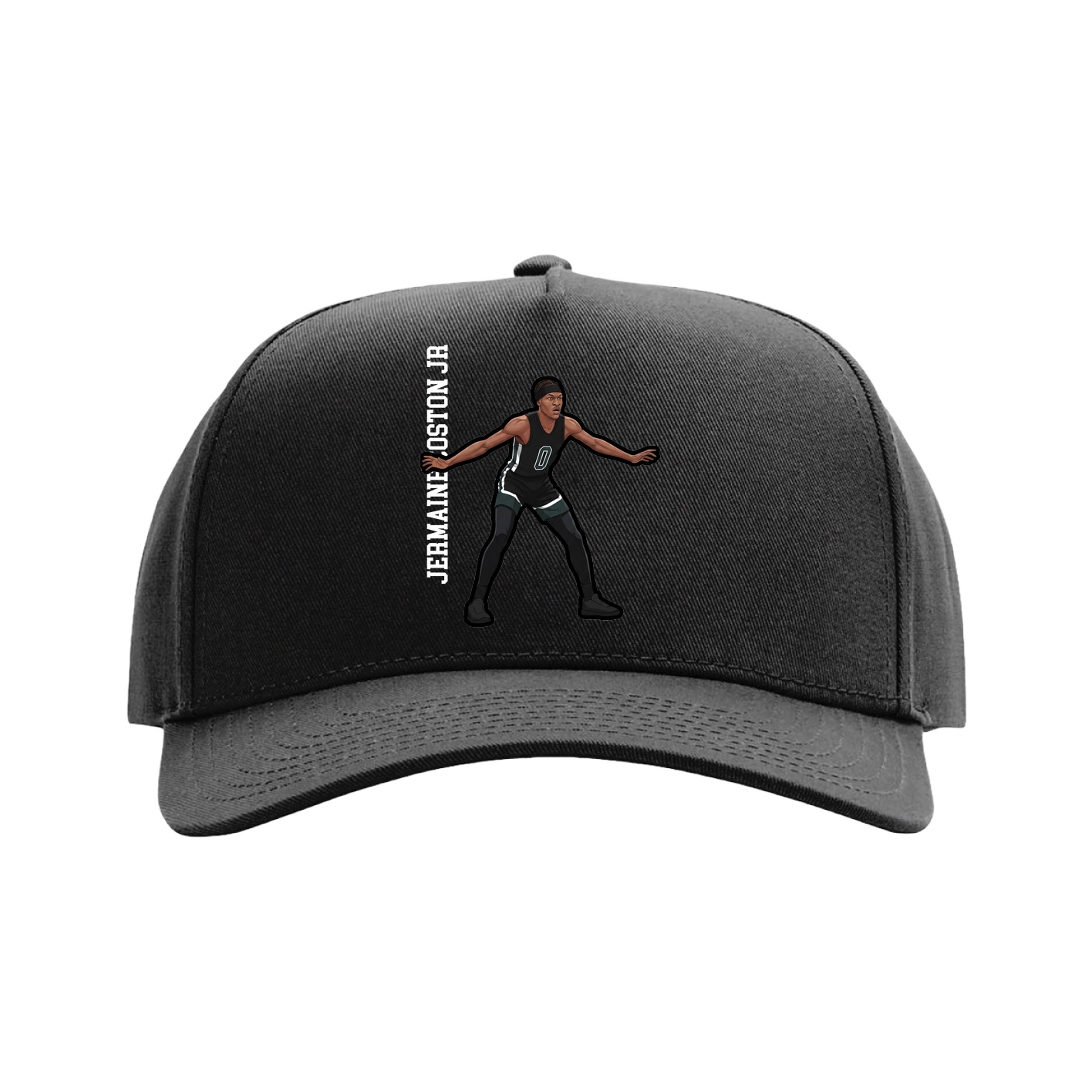Full Fabric Five-Panel Champ Cap — Name Vertical in Black