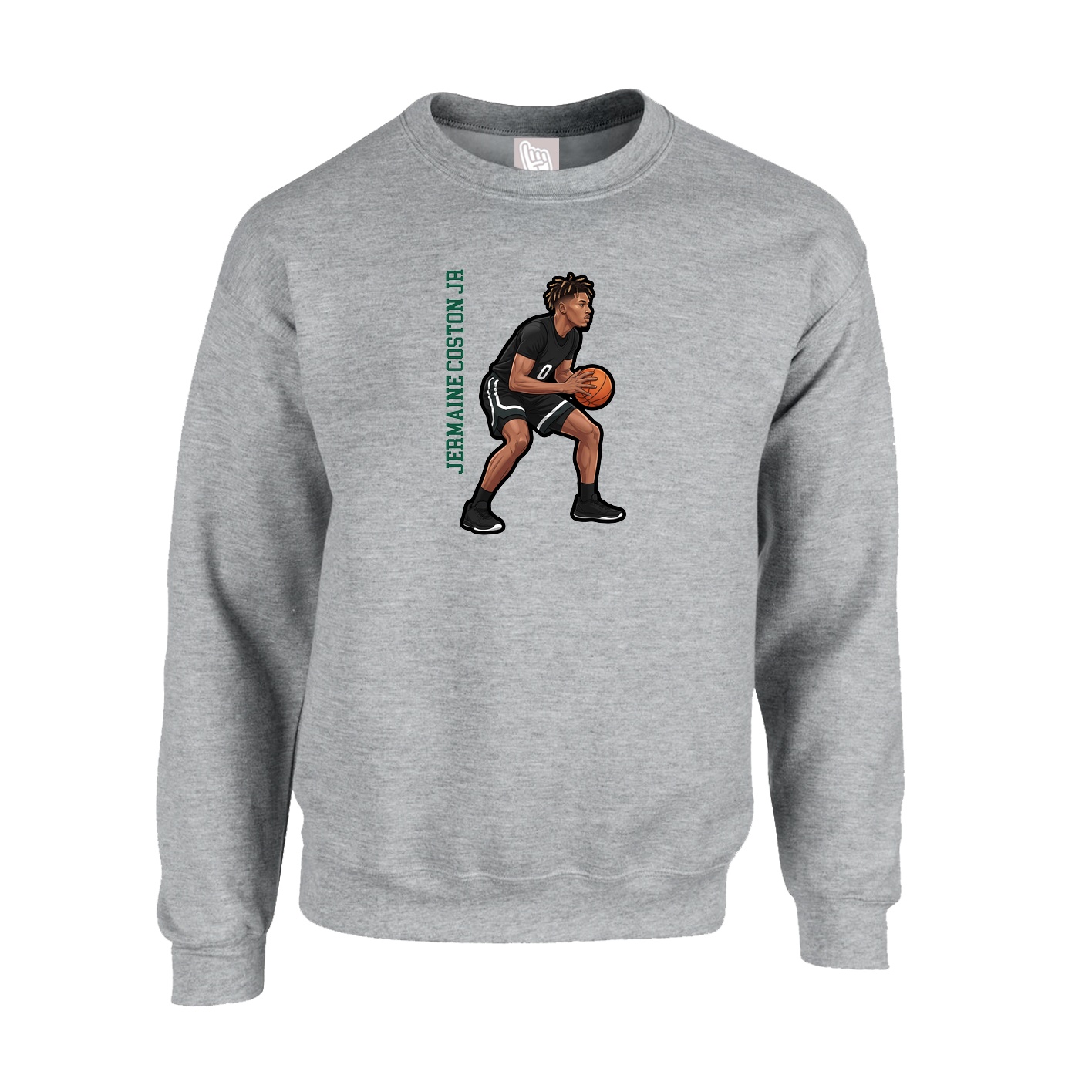 Fleece Crew — Name Vertical in Grey