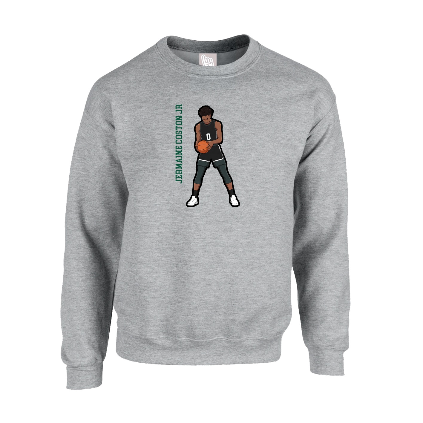 Fleece Crew — Name Vertical in Grey