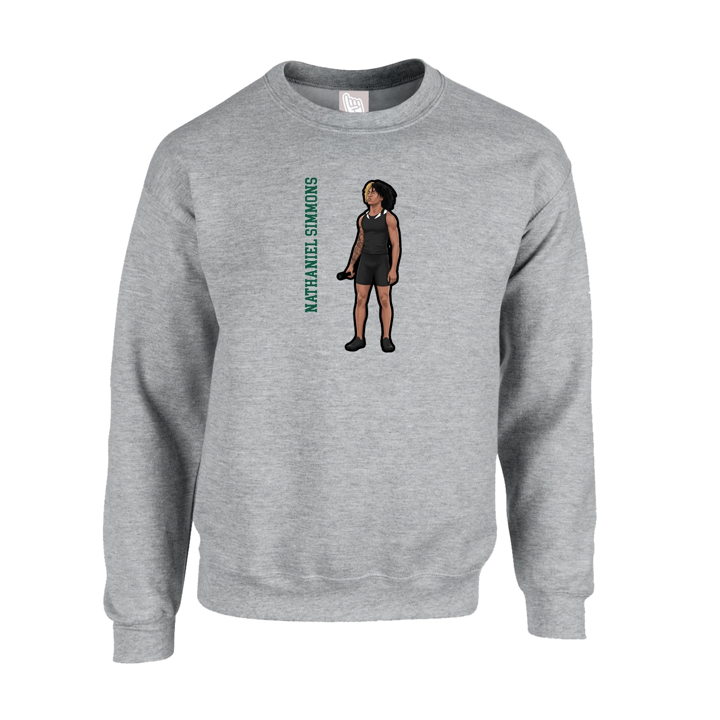Fleece Crew — Name Vertical in Grey