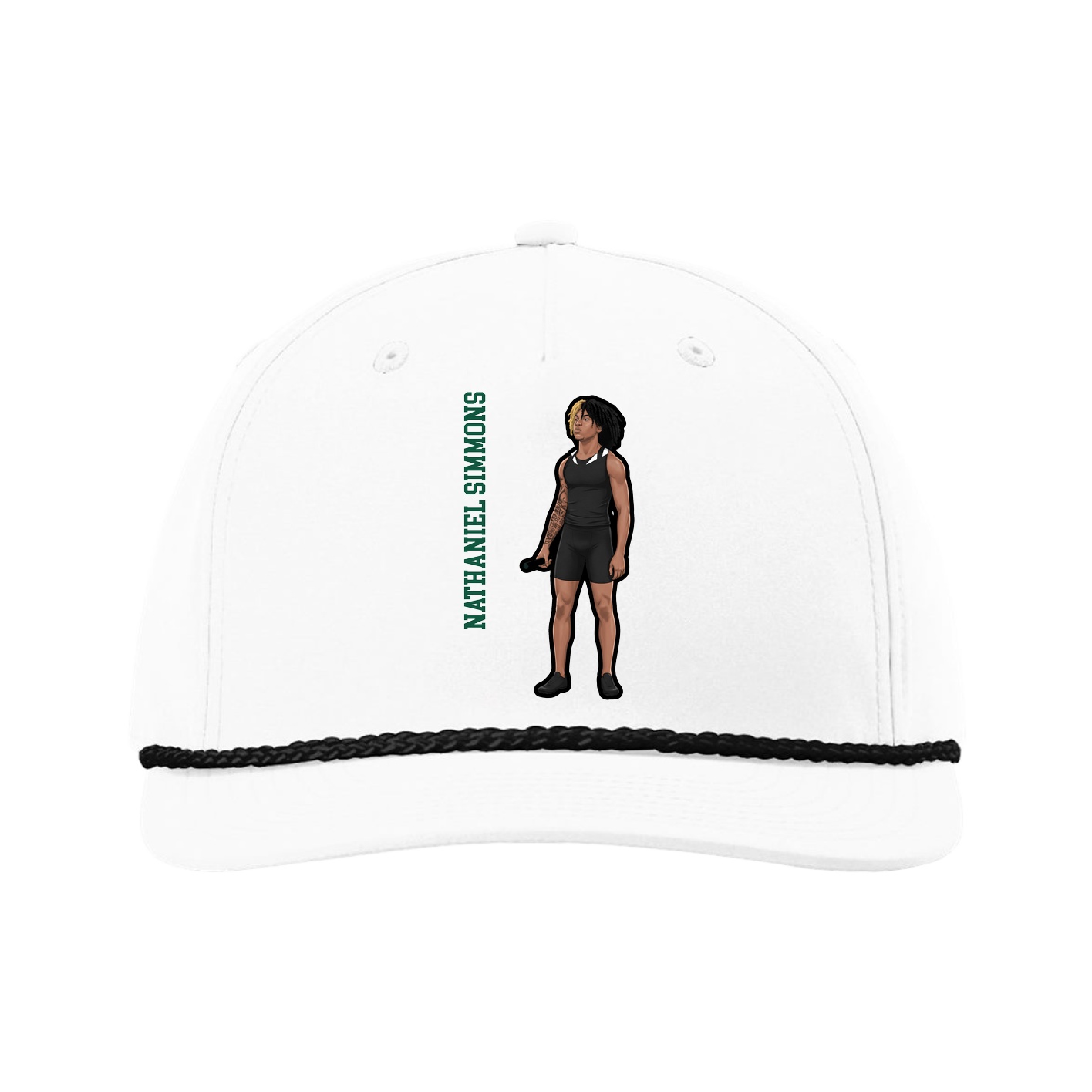Five-Panel Classic Rope Cap — Name Vertical in White