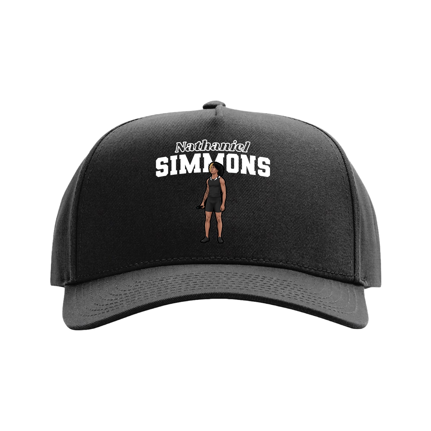 Full Fabric Five-Panel Champ Cap — Name Arch in Black