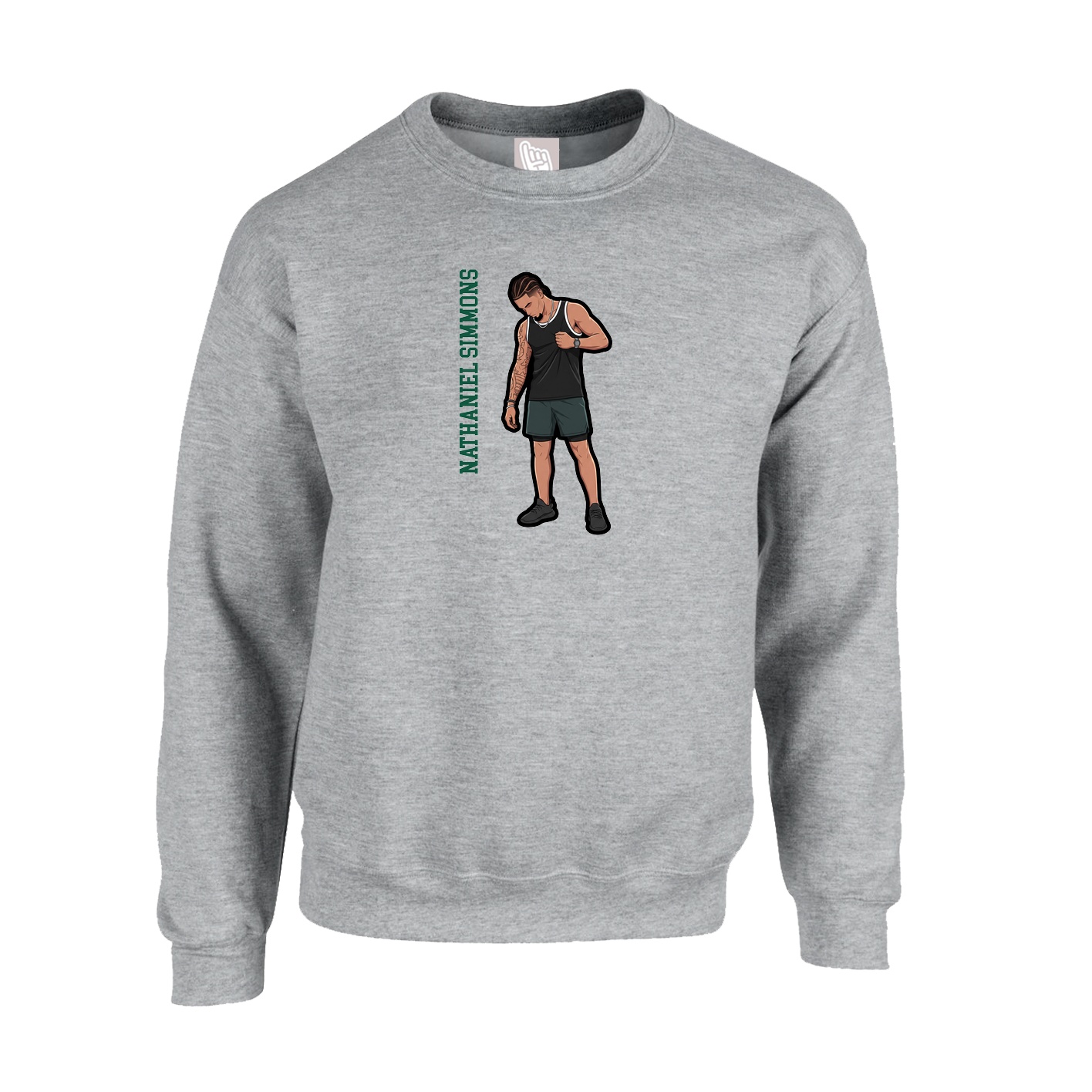 Fleece Crew — Name Vertical in Grey