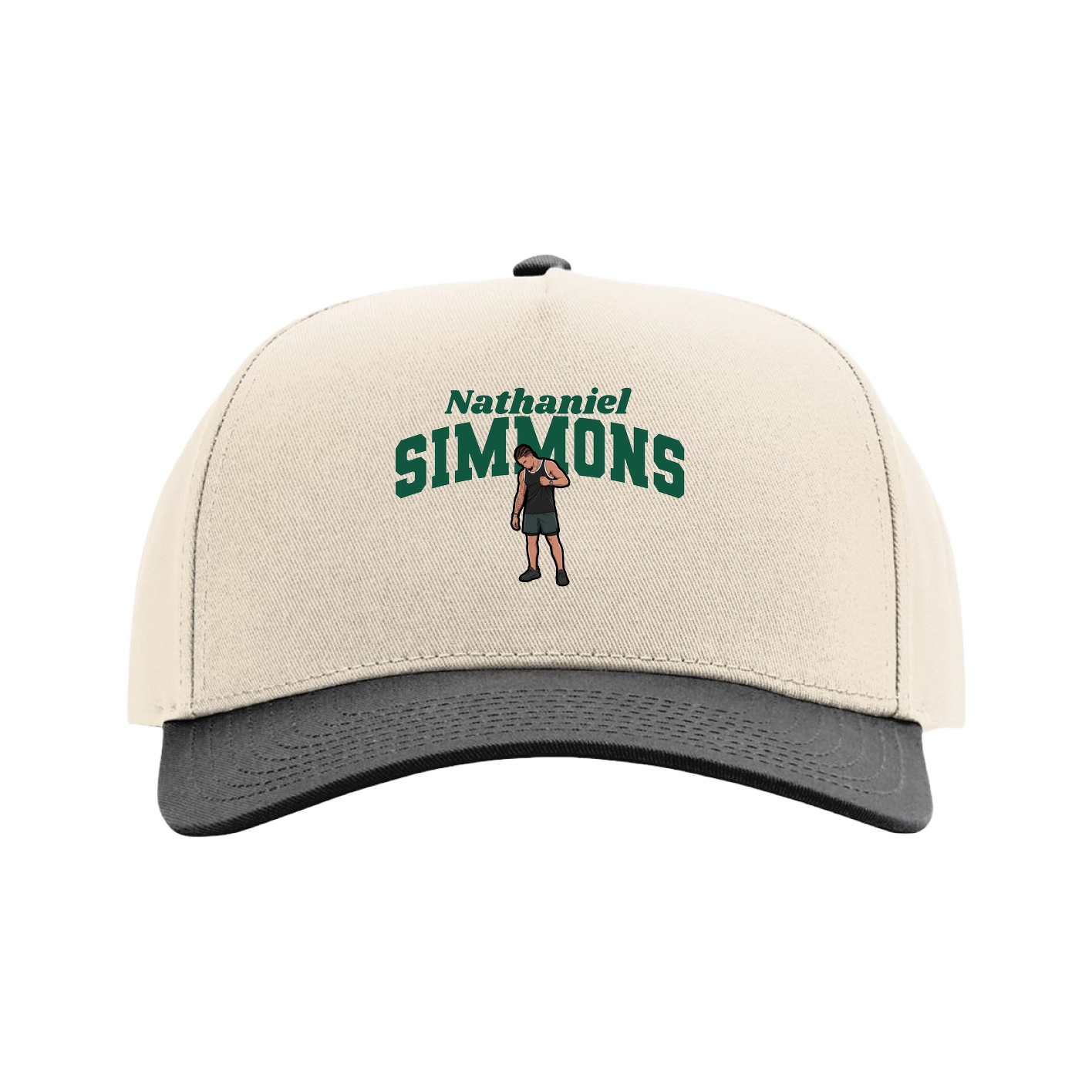 Full Fabric Five-Panel Champ Cap — Signature Arch in Cream/Black