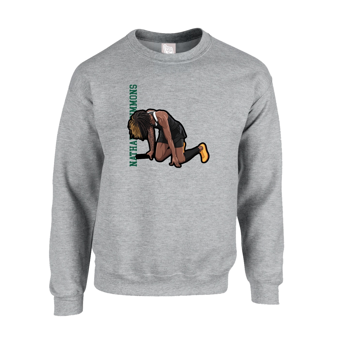 Fleece Crew — Name Vertical in Grey
