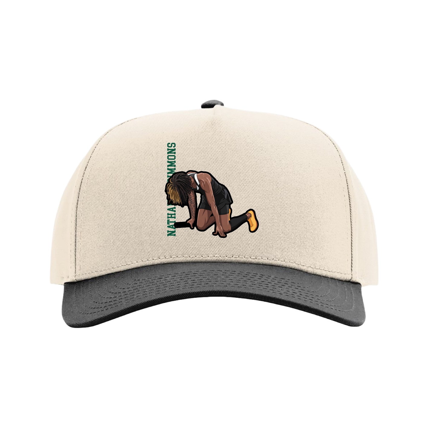 Full Fabric Five-Panel Champ Cap — Name Vertical in Cream/Black