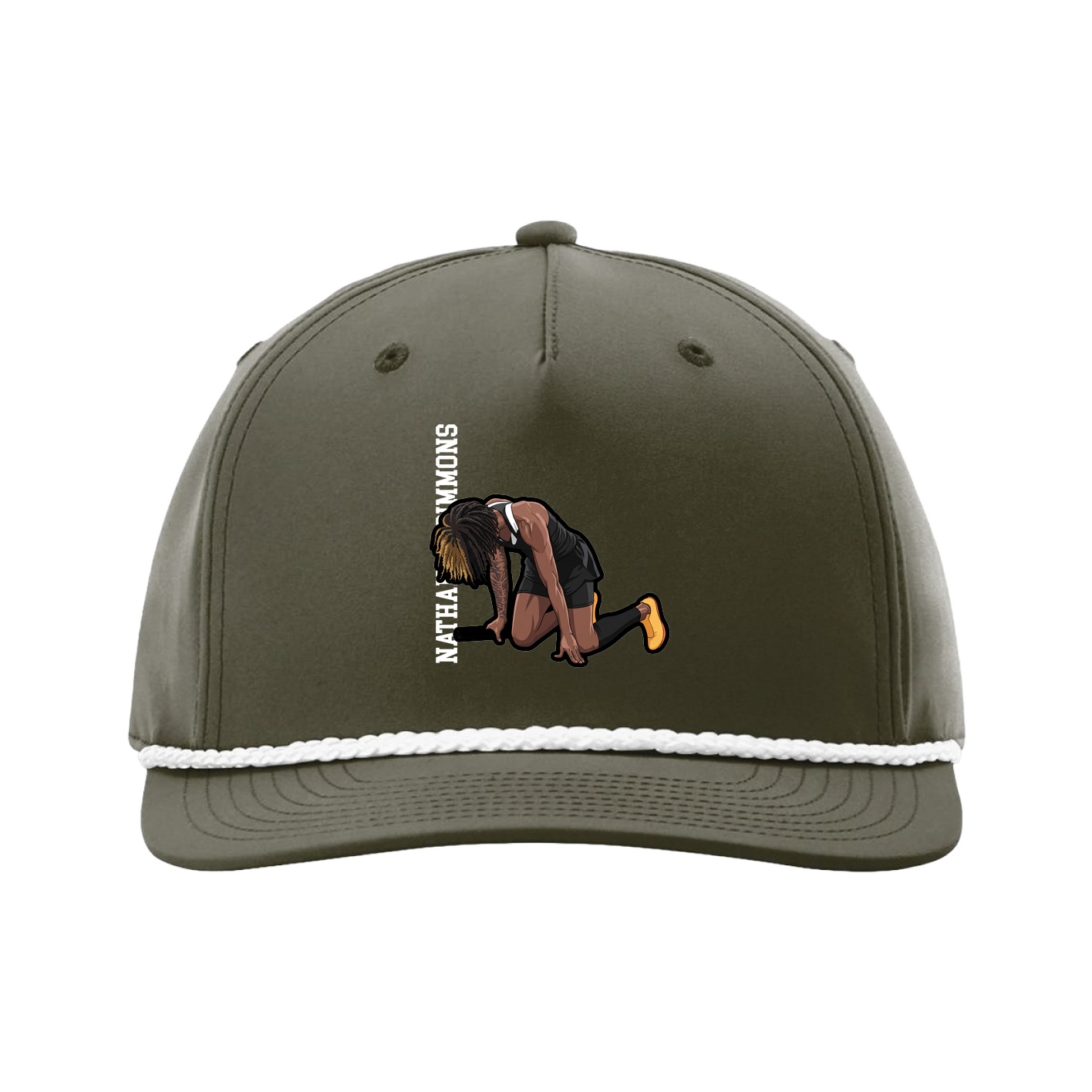Five-Panel Classic Rope Cap — Name Vertical in Green