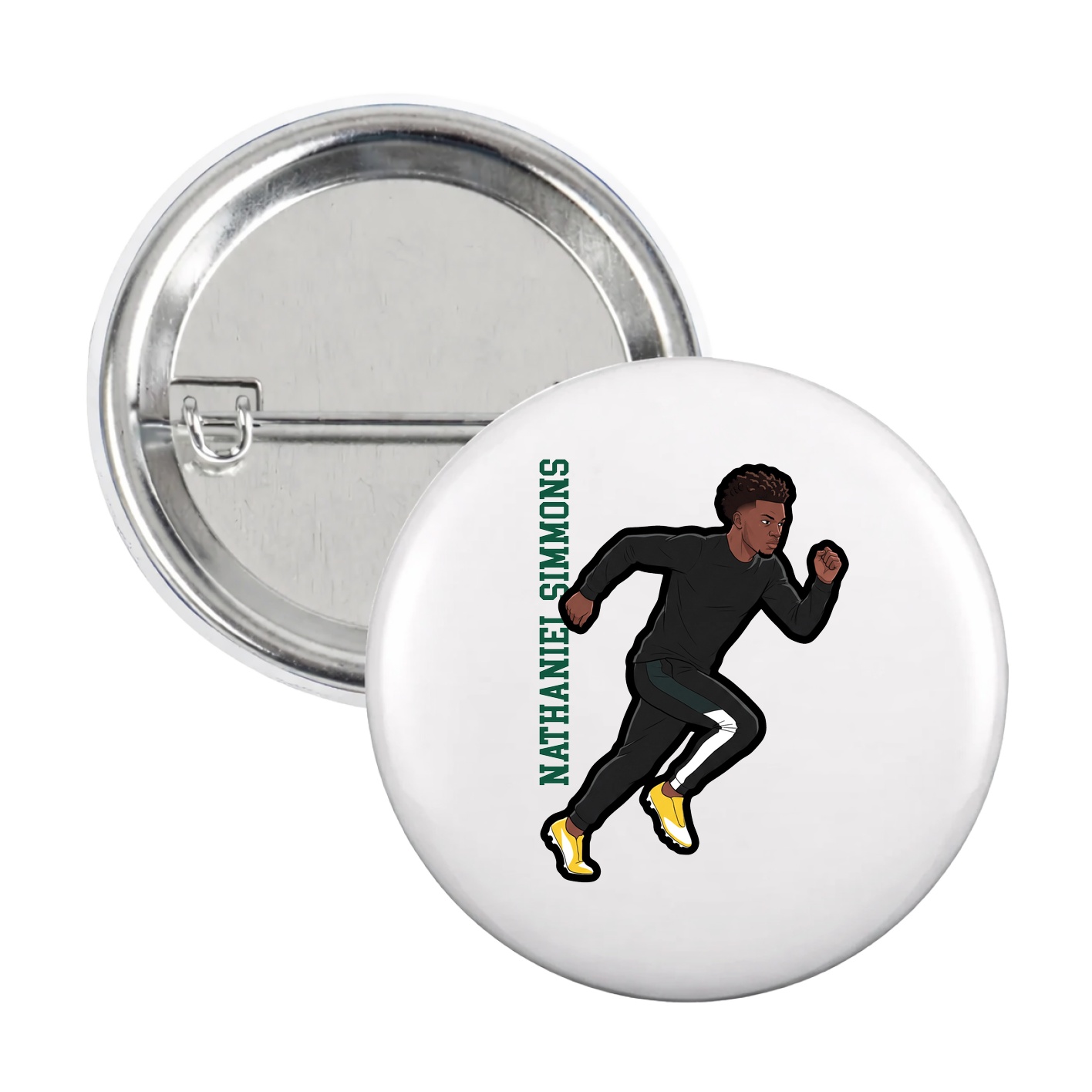 Game Day Button — Name Vertical in White