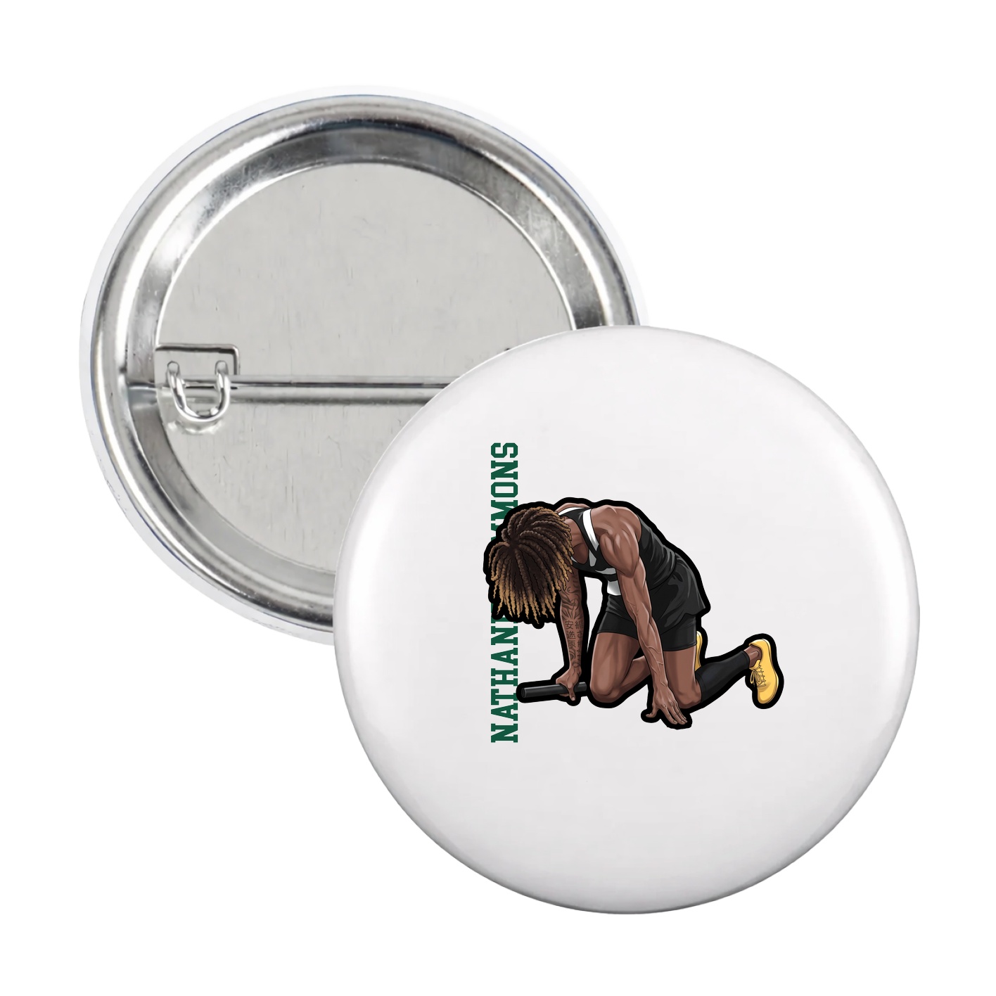 Game Day Button — Name Vertical in White