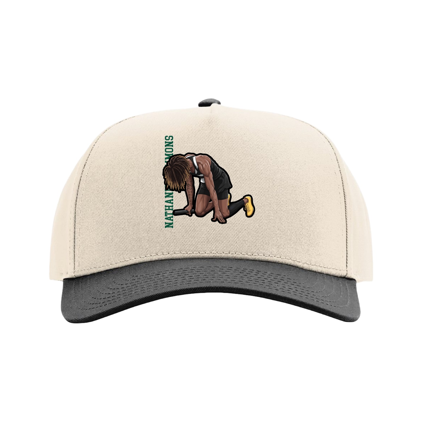 Full Fabric Five-Panel Champ Cap — Name Vertical in Cream/Black