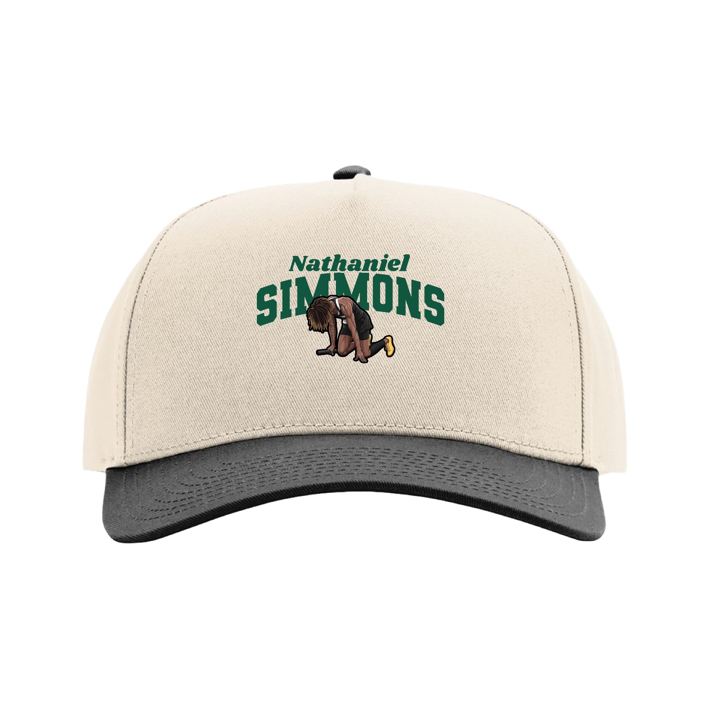 Full Fabric Five-Panel Champ Cap — Signature Arch in Cream/Black